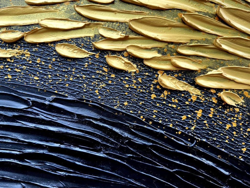 Slyart Black and Gold Wall Art, Large Gold Texture Abstract Art, Contemporary Art Oil Painting, 24'x48' Modern Home Decor for Living Room Bedroom
