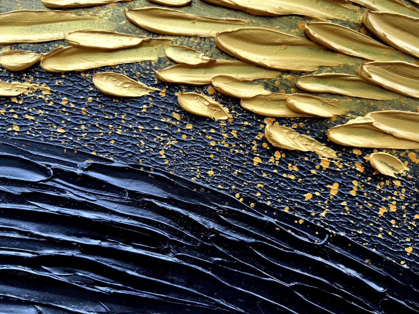 Slyart Black and Gold Wall Art, Large Gold Texture Abstract Art, Contemporary Art Oil Painting, 24'x48' Modern Home Decor for Living Room Bedroom