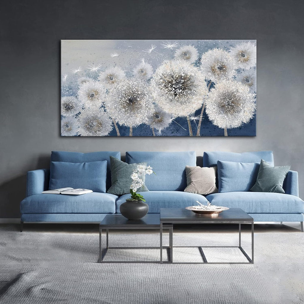 Pogusmavi Dandelion Wall Art for Living Room - Large Artwork for Wall, Blue Canvas Pictures Wall Decor, Modern Prints for Bedroom Wall Art 29×58IN