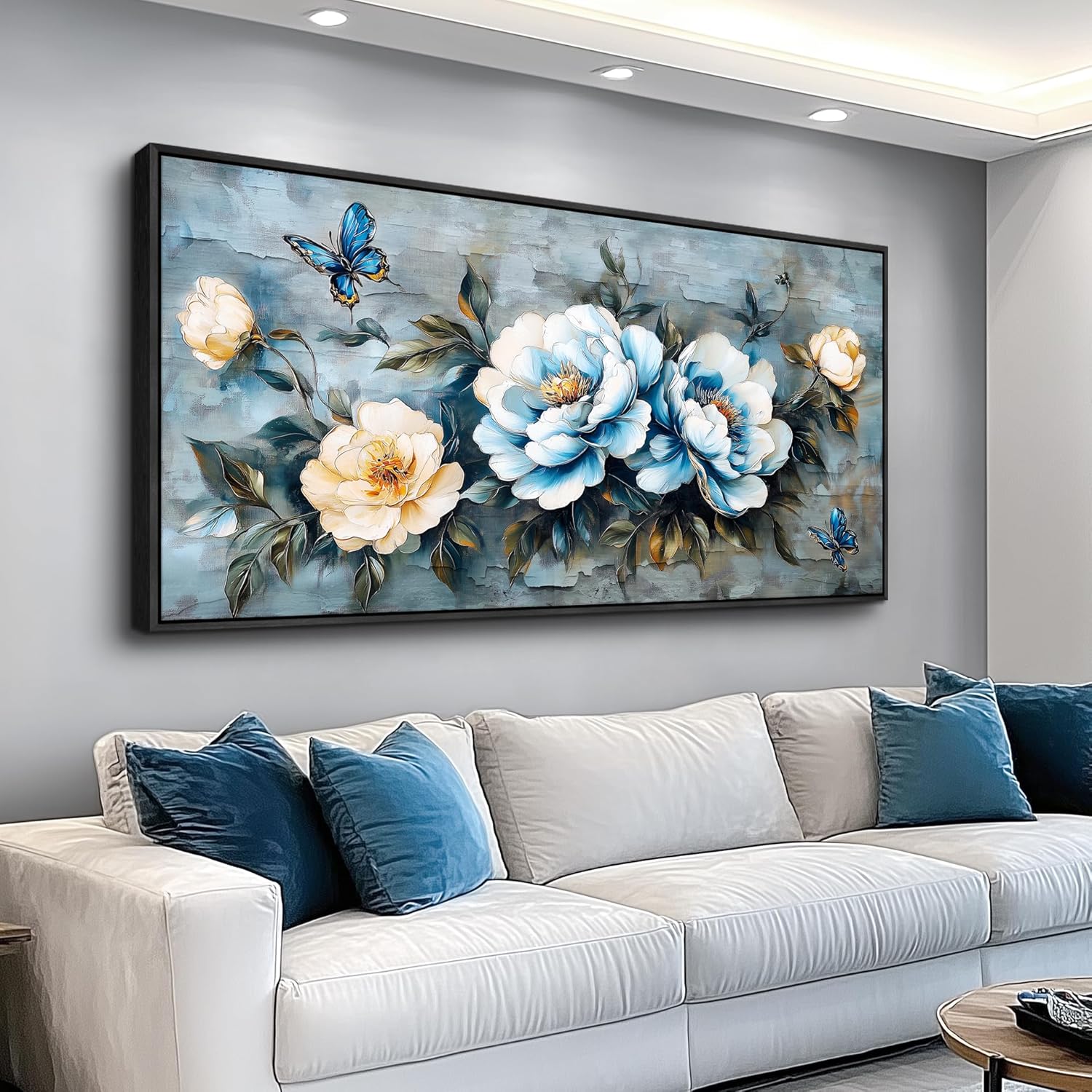 KELIYUAN Large Canvas Black Framed Wall Art Decor For Living Room Bedroom Abstract Wall Painting Flower ink painting Home Dining Room Wall Decorations Prints Posters Modern Room Home Decor 24'X48'