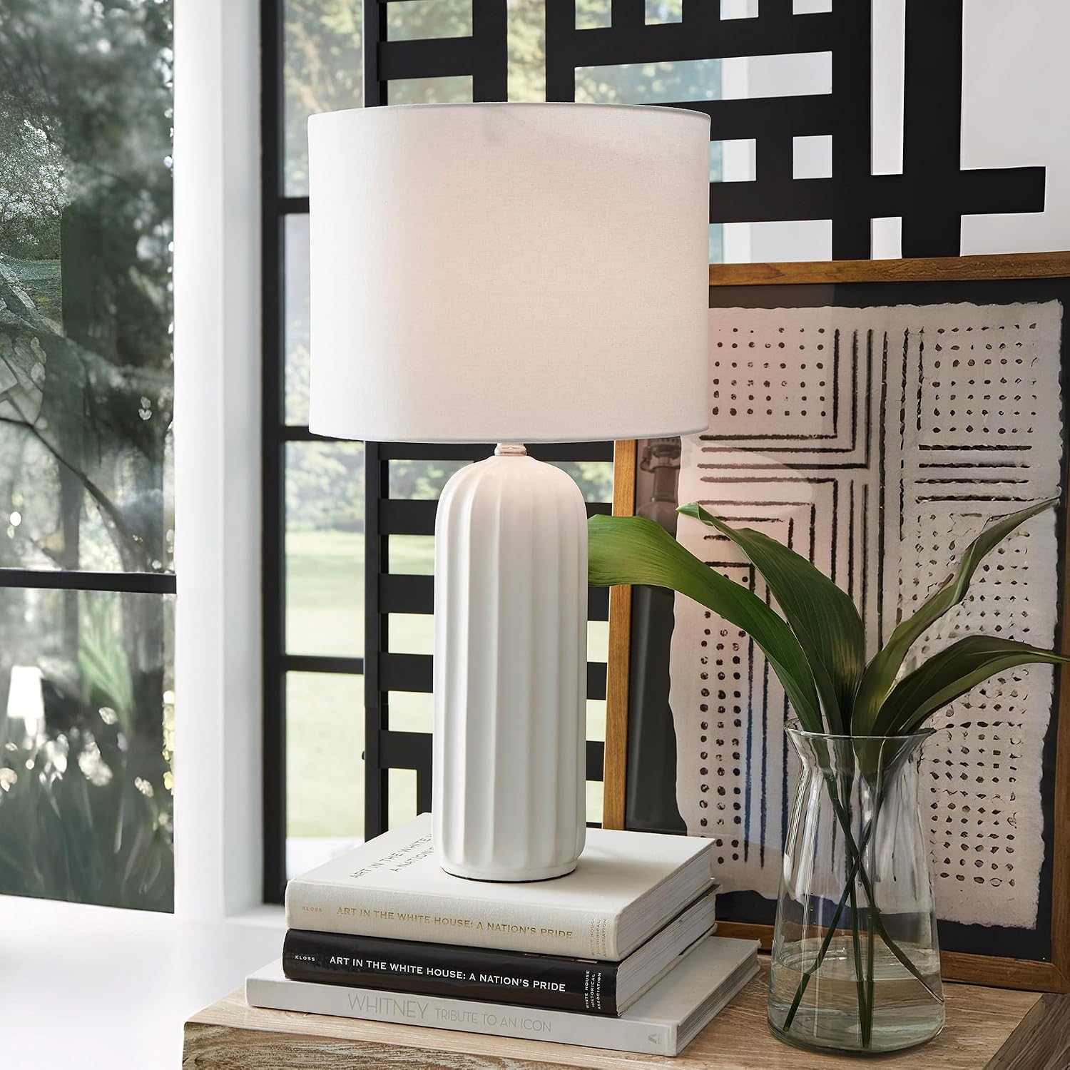 Signature Design by Ashley Clarkland Contemporary 24 Inch Ceramic Table Lamp, Set of 2, White