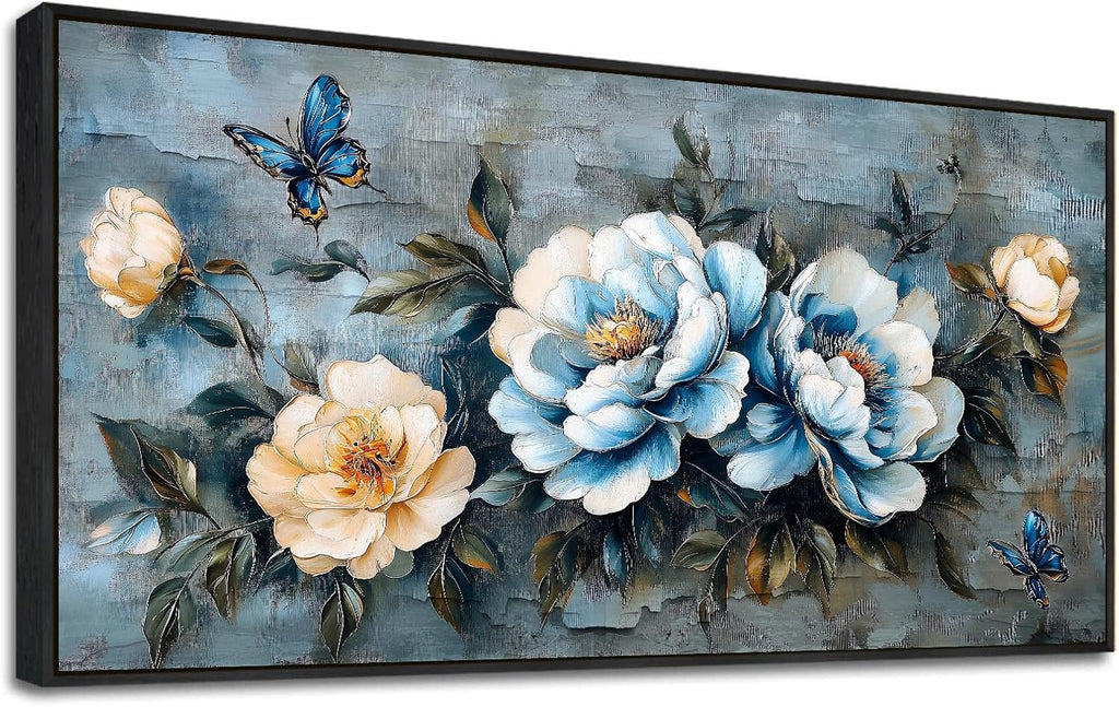 KELIYUAN Large Canvas Black Framed Wall Art Decor For Living Room Bedroom Abstract Wall Painting Flower ink painting Home Dining Room Wall Decorations Prints Posters Modern Room Home Decor 24'X48'