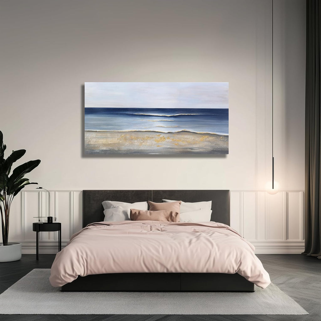 Yuaxker Ocean Canvas Wall Art Blue and Gold Wall Decor Modern Aesthetic Canvas Painting Super Large Size Artwork for Living Room Bedroom Dinning Room Office 30x60 inch