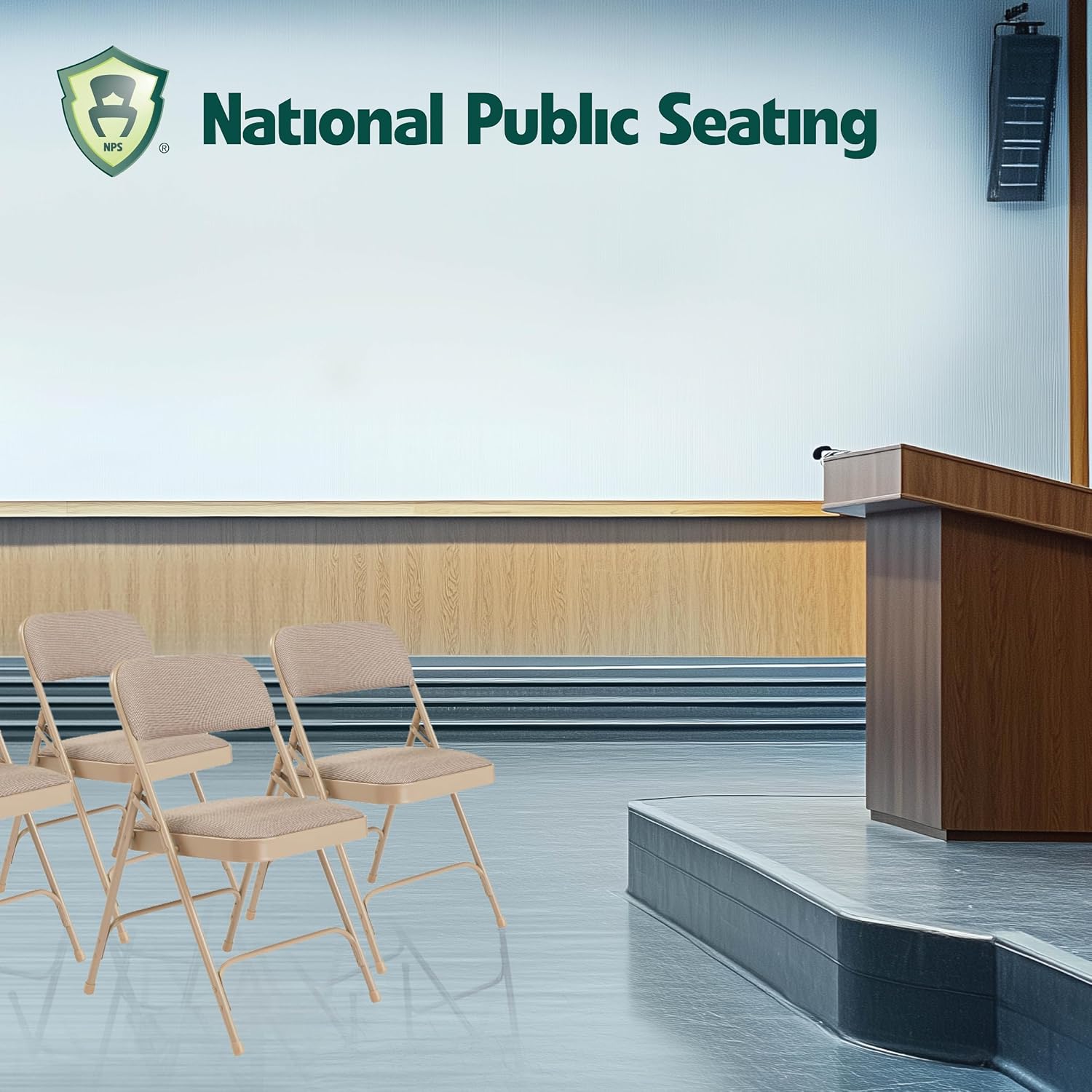 National Public Seating 2201 Series Steel Frame Upholstered Premium Fabric Seat and Back Folding Chair with Double Brace, 480 lbs Capacity, Cafe Beige/Beige (Carton of 4)