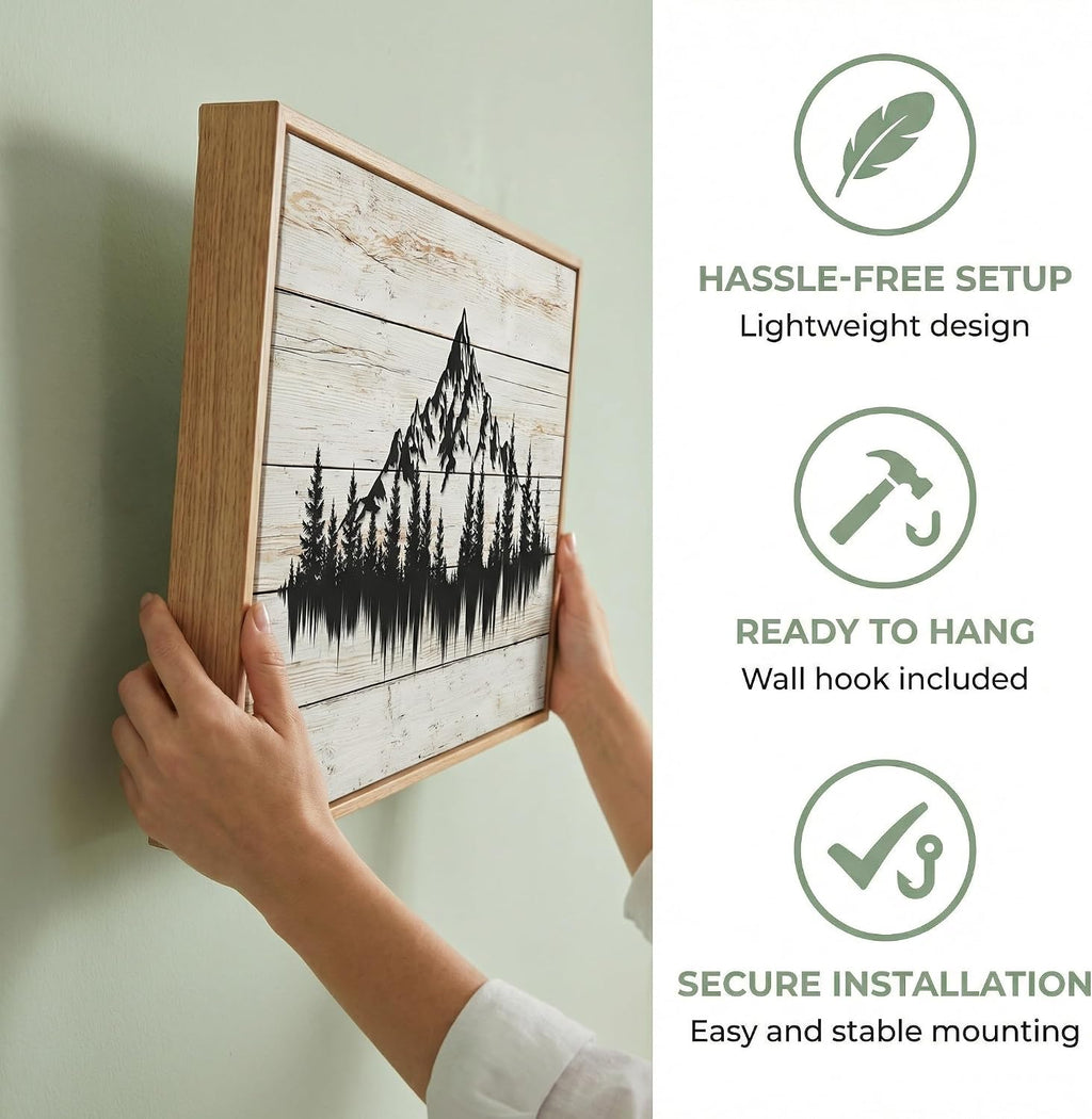 Tucai Decor Rustic Wood Grain Mountain Forest Wall Art for Living Room Bedroom Modern Framed Canvas Print Landscape Decor 24x48 Inch Serene Nature Home Art
