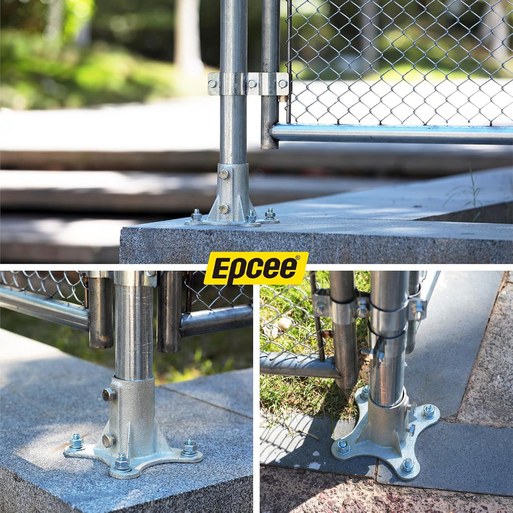 Post 2' (1 7/8' OD) Chain Link Fence Post Floor Flange Bracket, for Chain Link Fence Posts, Mailboxes, and Other Steel Round Post Galvanized Anchor Flange Bases (4 Pack)