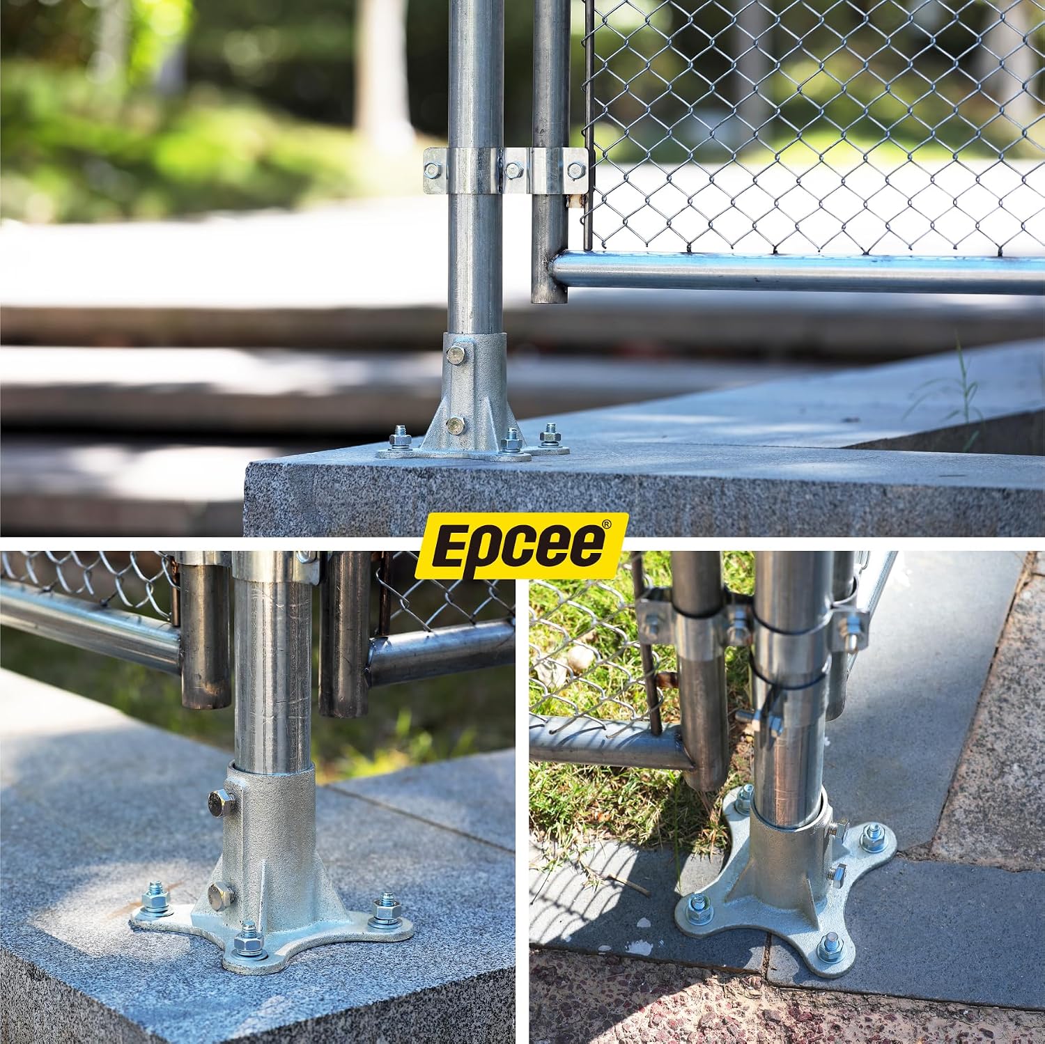 Post 2' (1 7/8' OD) Chain Link Fence Post Floor Flange Bracket, for Chain Link Fence Posts, Mailboxes, and Other Steel Round Post Galvanized Anchor Flange Bases (4 Pack)