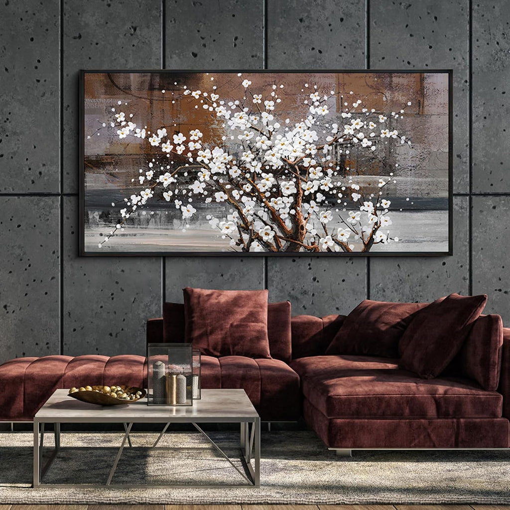 KLAKLA Wall Art for Living Room - Black Framed Wall Decor - Large Size Natural Botanical Plum - Wooden Framed Abstract Brown Picture Artwork for Bedroom Office