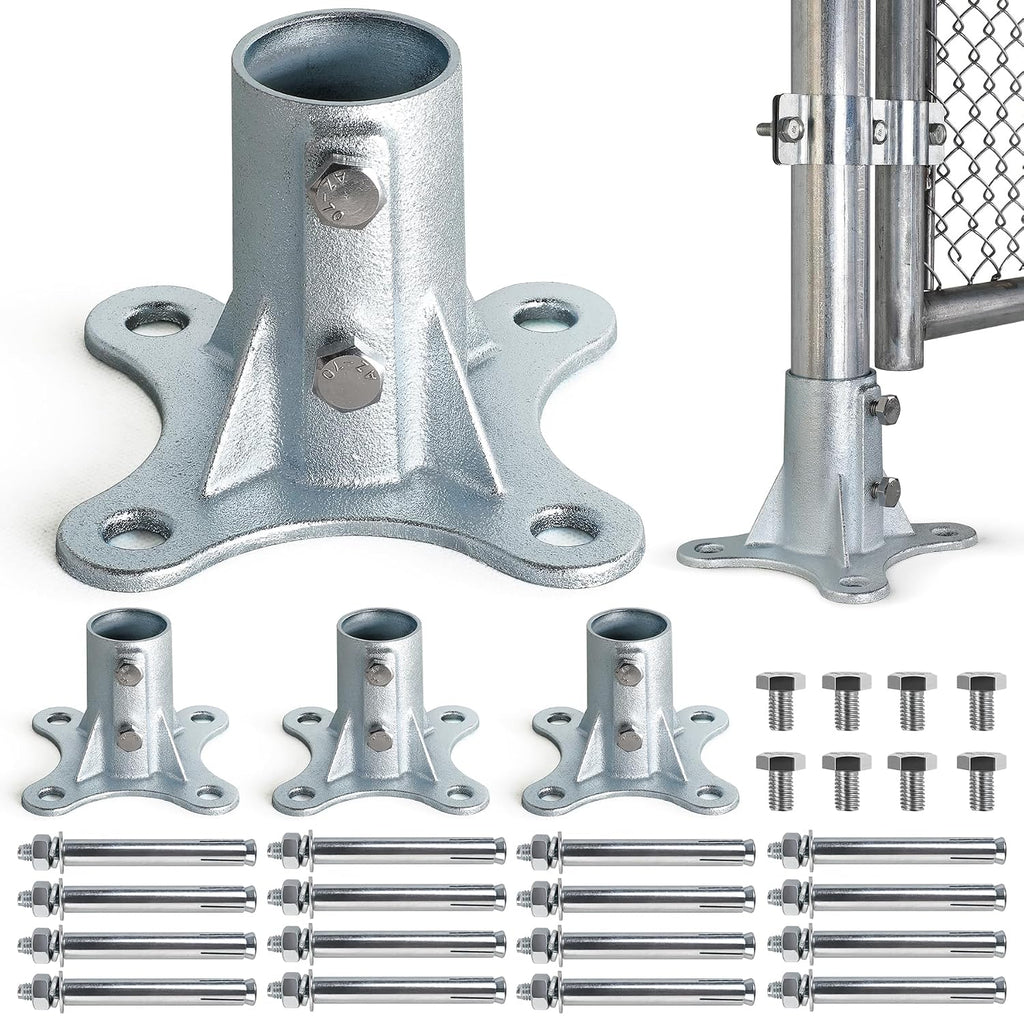 Post 2' (1 7/8' OD) Chain Link Fence Post Floor Flange Bracket, for Chain Link Fence Posts, Mailboxes, and Other Steel Round Post Galvanized Anchor Flange Bases (4 Pack)