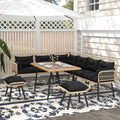 YITAHOME L-Shaped Patio Furniture Set, All-Weather Rattan Outdoor Conversation Sofa with Soft Cushions, Ottomans & Plastic Wood Dining Table for Backyard Deck, Light Brown + Black