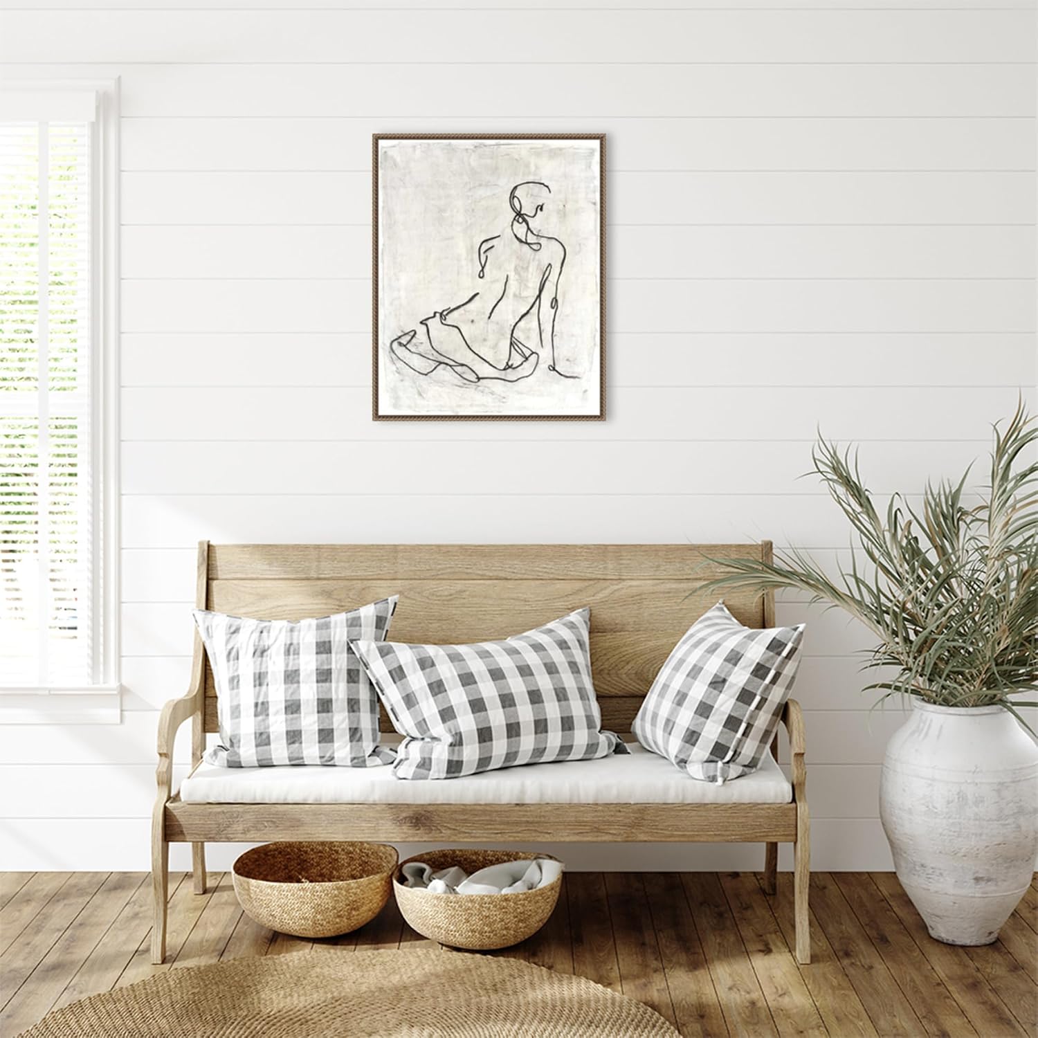 Amanti Art Framed Canvas Wall Art 28x23 Embellished Gestural Contour I (Nude) by Ethan Harper, Framed Wall Art Canvas, People Artwork, Traditional Decor, Medium Poster Painting for Living Room,