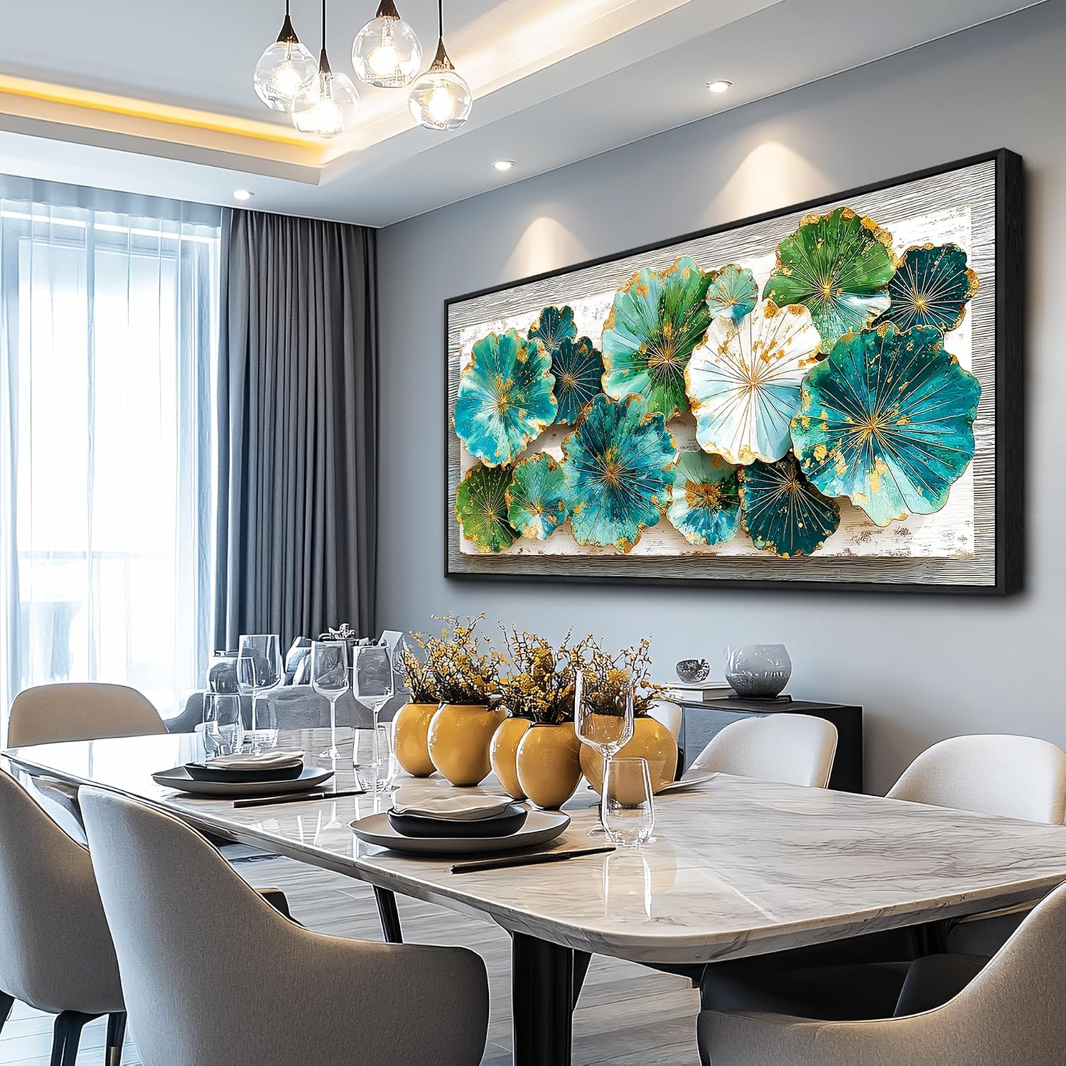 XIGUANGART Lotus leaf Large Wall Art for Living Room Texture Wall Decor Green Floral Abstract Pictures Framed Artwork for Walls Canvas Print Painting for Bedroom Nature Rustic Home Decoration 30x60