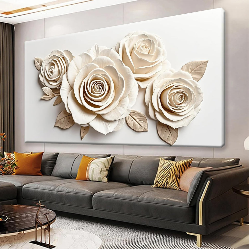 White Canvas Wall Art Living Room Prints Home Wall Decor Modern Canvas Art Wall Decor 35x70 Inches Large Flower Wall Art Elegant Painting Prints Picture For Bedroom Hotel Office Artwork