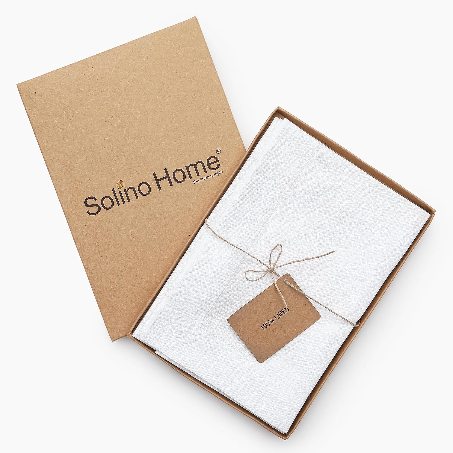 Solino Home White Linen Napkins Set of 6-100% Pure Linen Hemstitch Dinner Napkins 20 x 20 Inch for Spring, Summer, Memorial Day - Classic Hemstitch