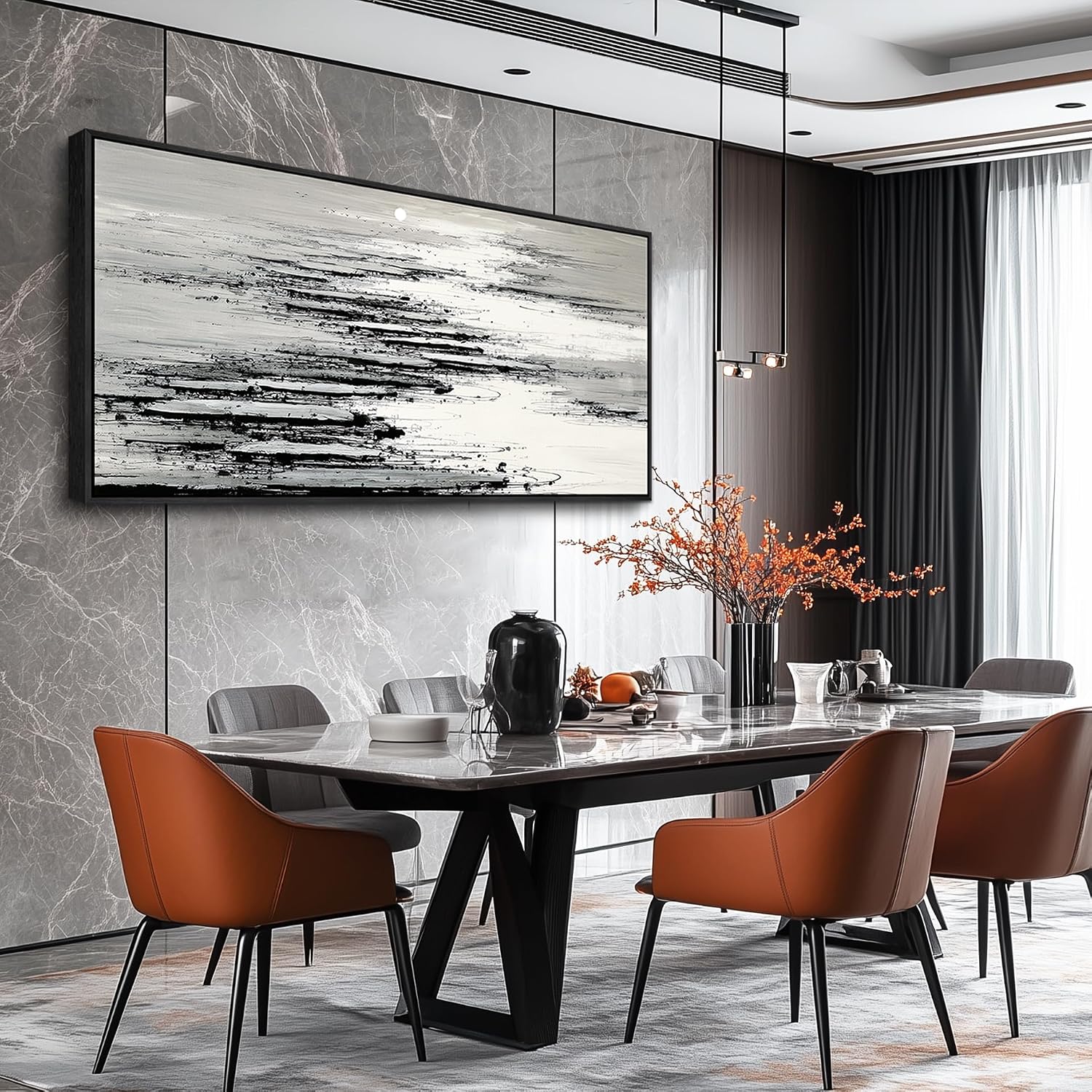 XIGUANGART Black and White Wall Art for Living Room Large Framed Canvas Print Minimalist Ocean Skyline Sunset Abstract Pictures Modern Painting For Bedroom Office Home Wall Decor Ready to Hang