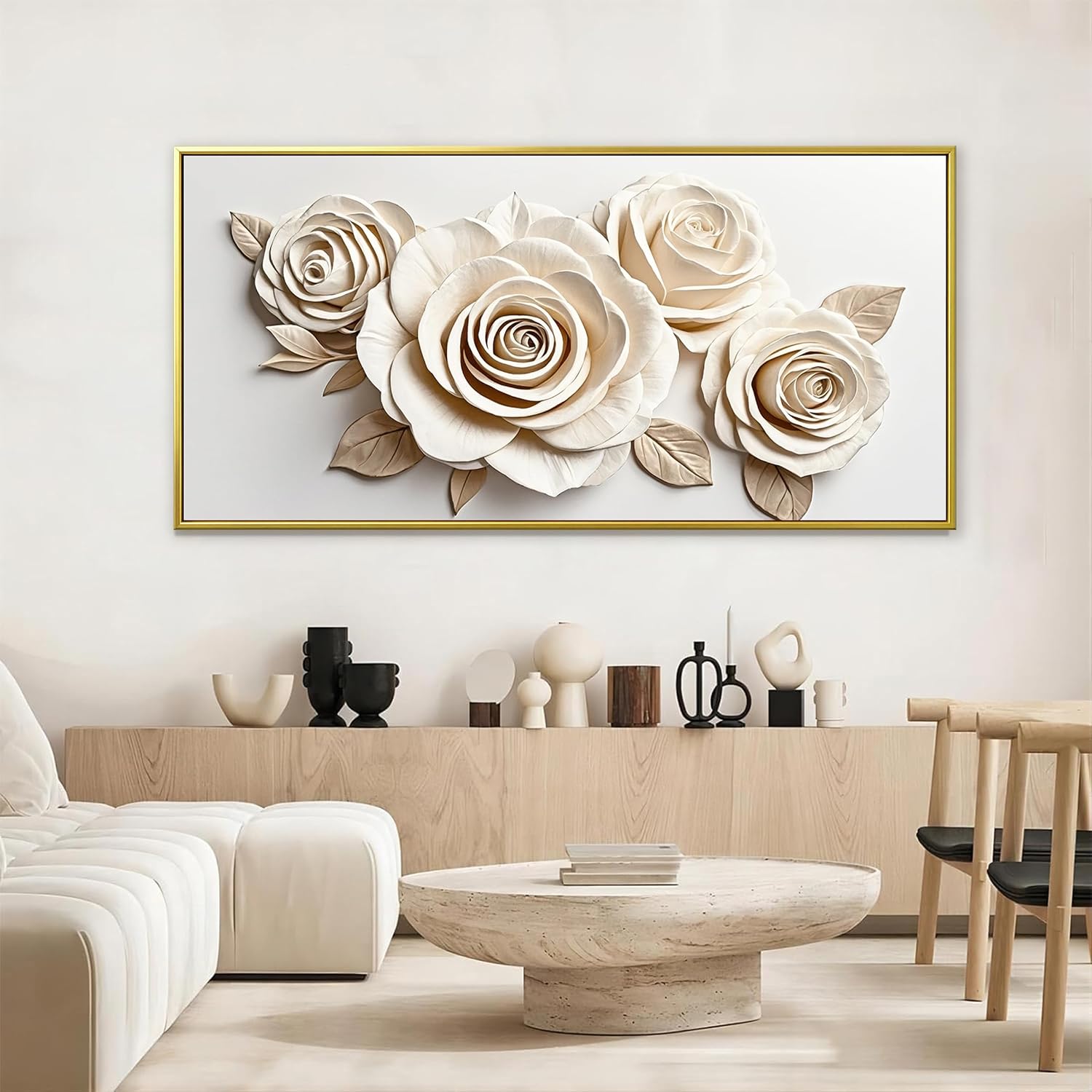 Gold Framed Wall Art Living Room Home Wall Decor Modern Canvas Art Wall Decor 29x58 Inches Large White Flower Wall Art Elegant Picture For Bedroom Hotel Office Artwork