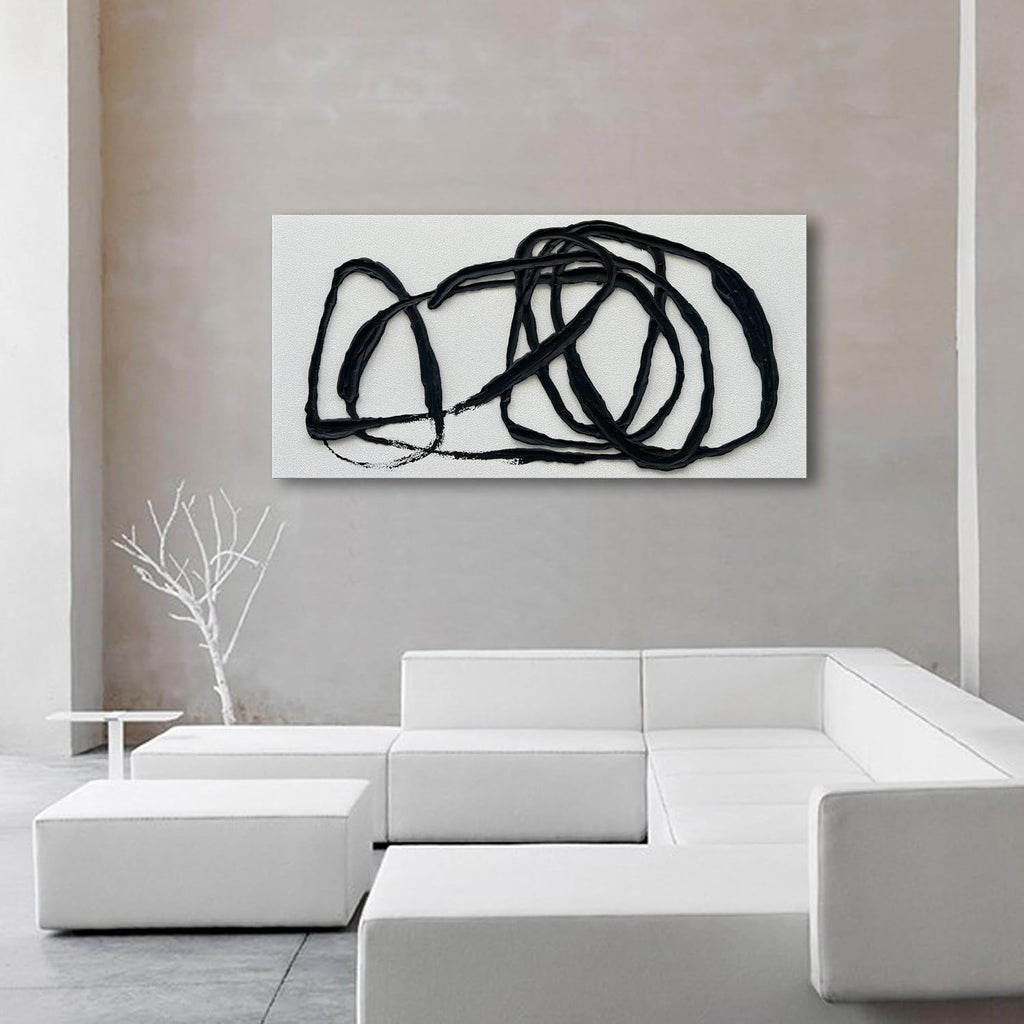 NANKAI Art Hand-Painted 30x60 inch Contemporary Minimalist Art Painting Black and White Texture Abstract Oil Painting Home Wall Decorative Art