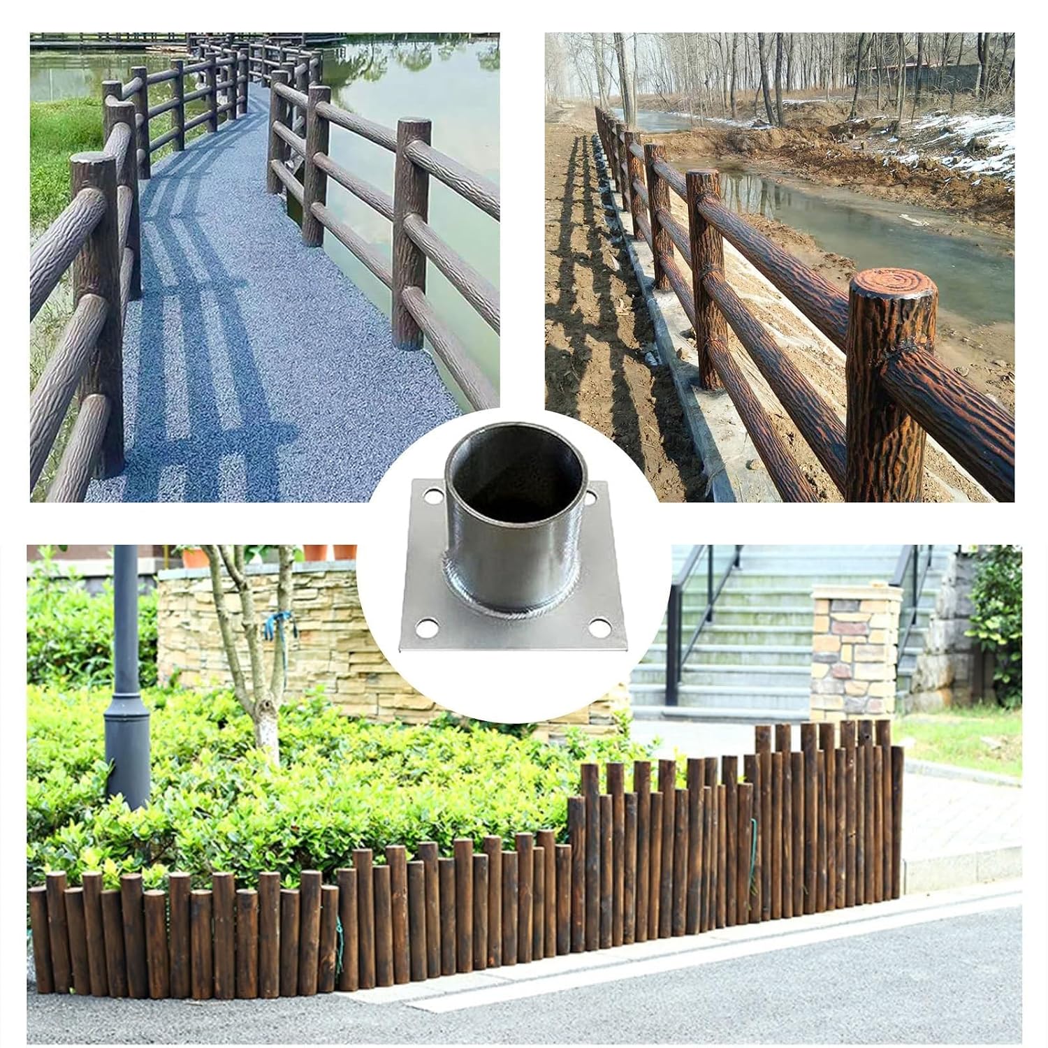 Heavy Duty Wood Post Support Kit, Flange Anchor Base for Solar Panel Mounts, Outdoor Advertising Signs, Post Base Brackets for Wood Deck Mailbox(6pcs,Dia 2.8in x H 3in)