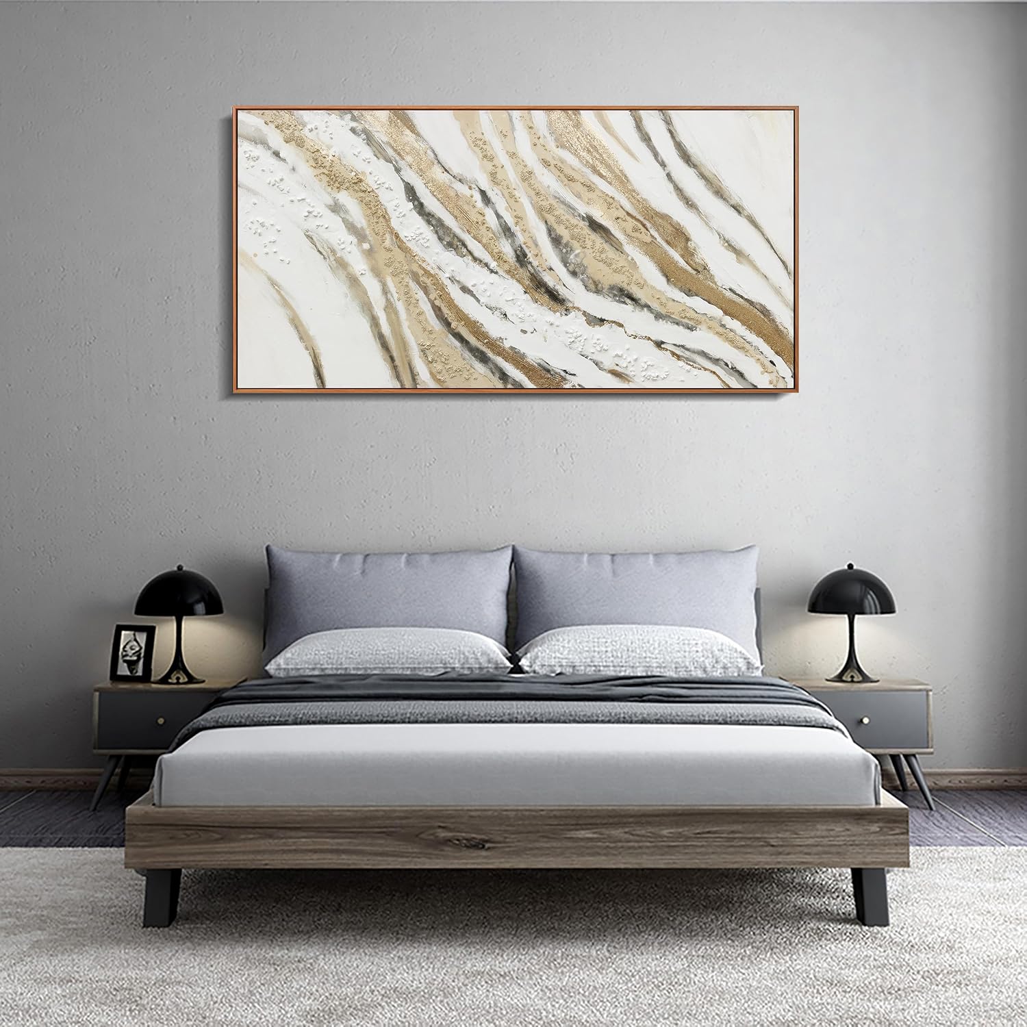 Abstract Wall Art Framed Artwork Abstract Painting With Golden And White Lines Decor Modern Canvas Wall Decor Suitable For Bedroom Apartment Office Dining Room Wall Decor Can Be Hang 24'X48'