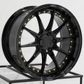 Aodhan DS-07 Custom Wheel - 18x10.5, 22 Offset, 5x114.3 Bolt Pattern, 73.1mm Hub - Gloss Black with Gold Rivets Rim