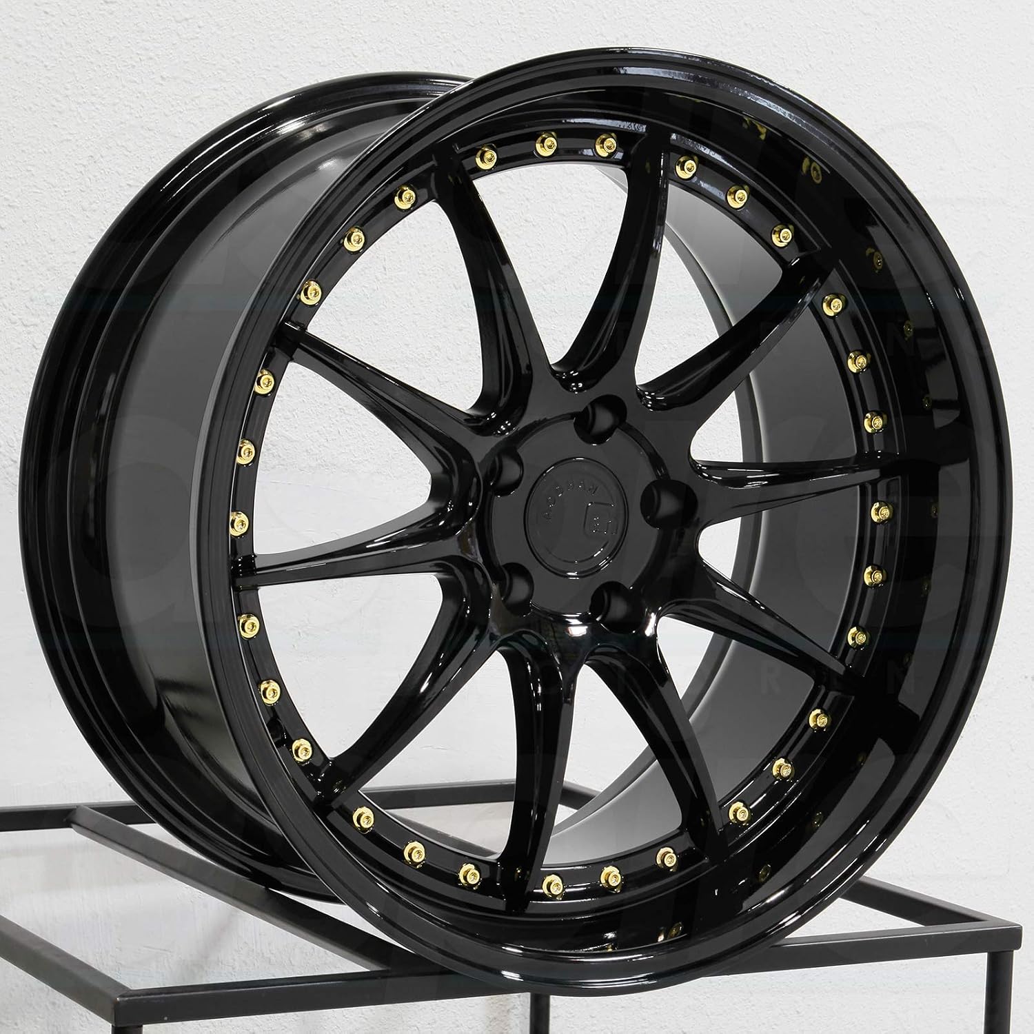 Aodhan DS-07 Custom Wheel - 18x10.5, 22 Offset, 5x114.3 Bolt Pattern, 73.1mm Hub - Gloss Black with Gold Rivets Rim