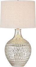 360 Lighting Waylon Modern Table Lamp 28' Tall with Dimmer and USB Charging Port Mercury Glass Dimpled Textured Off White Drum Shade for Bedroom Living Room House Home Bedside Nightstand Office