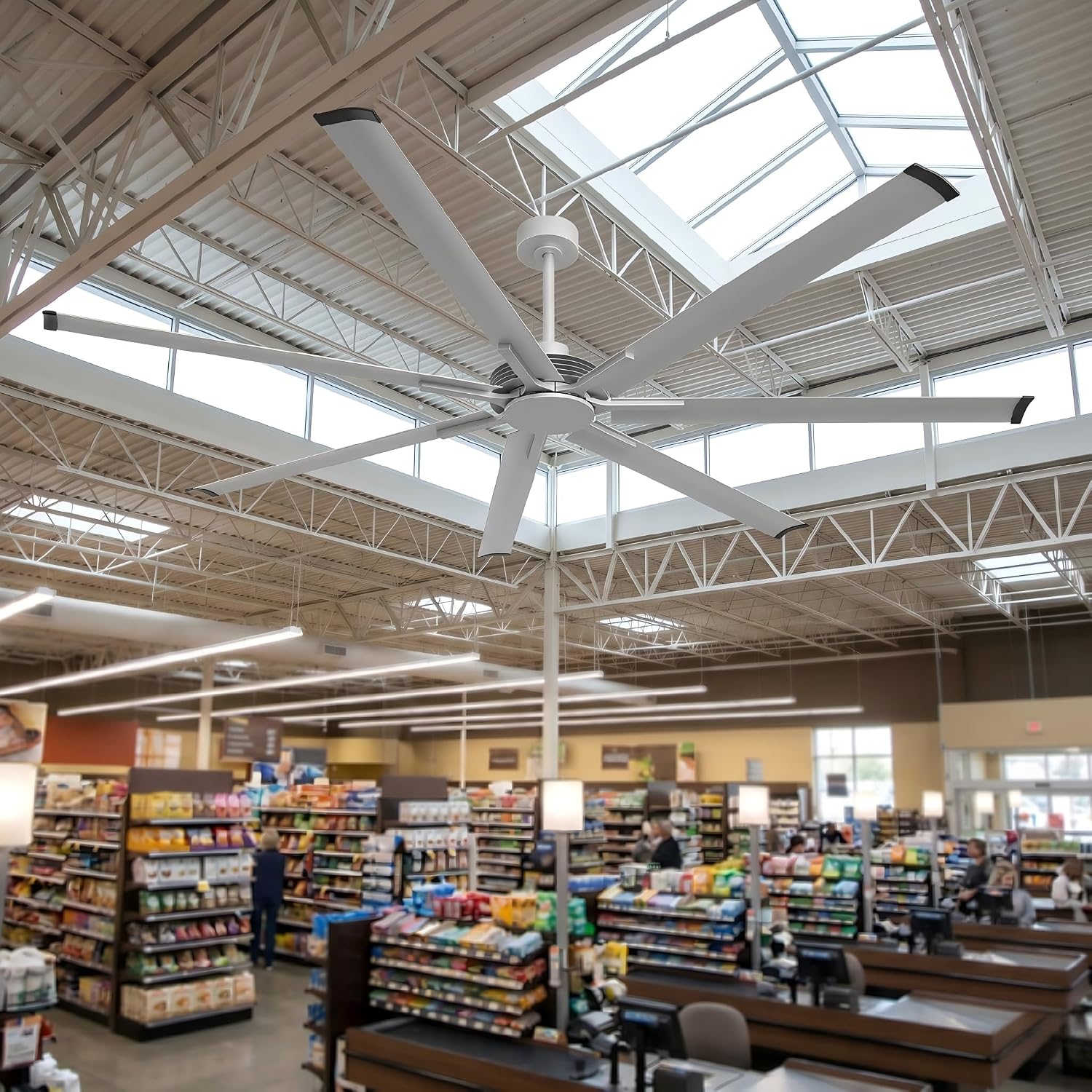 100 Inch Industrial Ceiling Fans with Remote Control Big Ceiling Fans without Lights for Living Room Shop Garage Bedroom, 6-Speed Reversible DC Motor Commercial Fans, Timer, Satin Nickel Finish