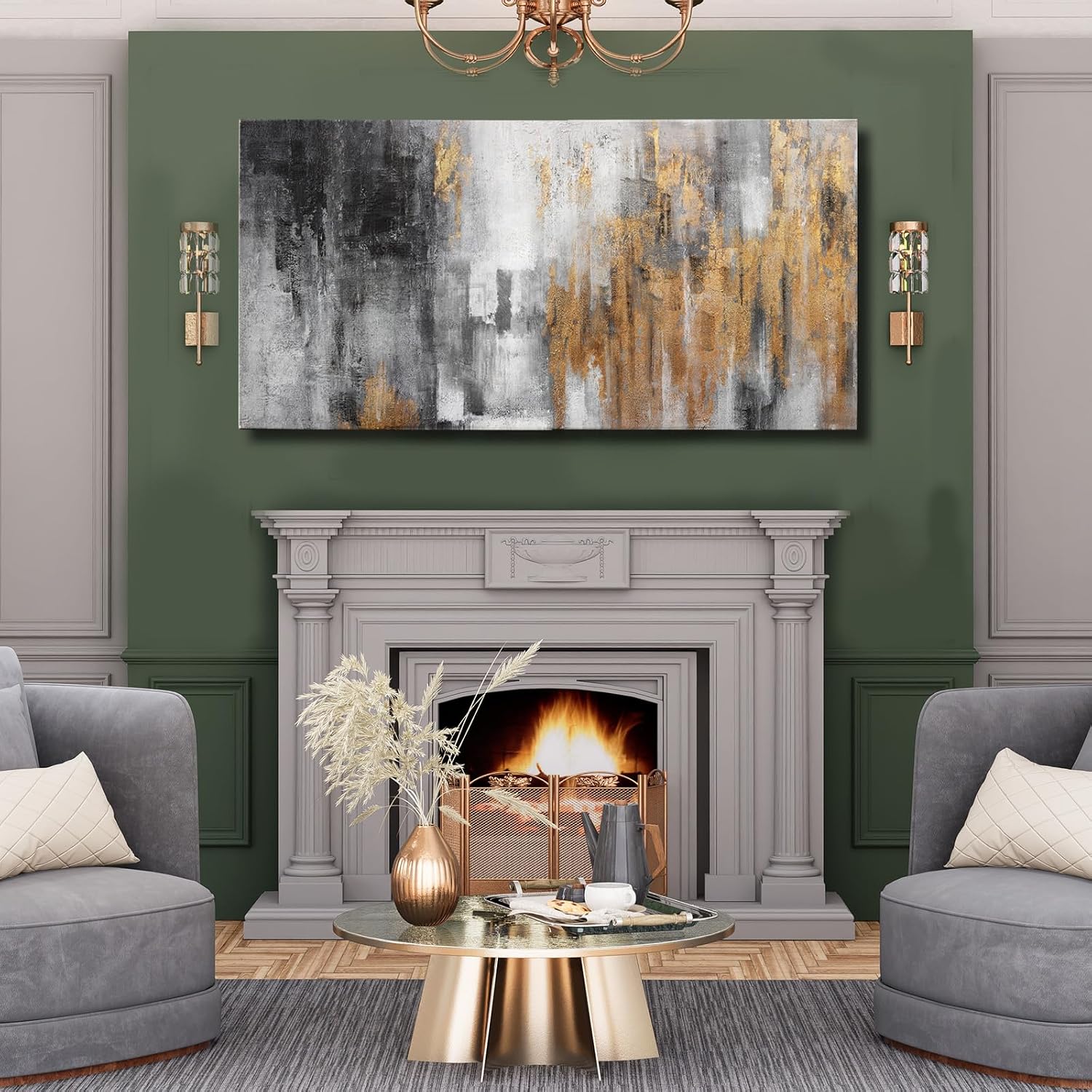YJYart Abstract Canvas Wall Art with Gold Foil Modern Black Oil Paintings Graffiti Wall Art for Living Room Bedroom Kitchen Office Wall Decorations 30' x 60'