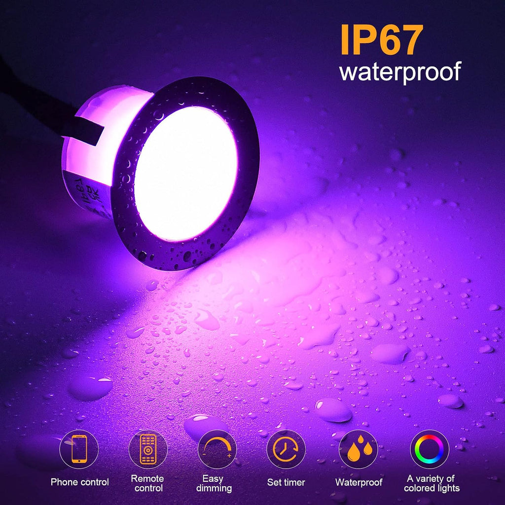 Sumaote Low Voltage LED Deck Lights, 30 Pack φ1.22 Smart WiFi RGBW Recessed Step & Stair Lighting Kit, IP67 Waterproof Outdoor for Under Deck & Walkway, Compatible with Alexa & Google Assistant