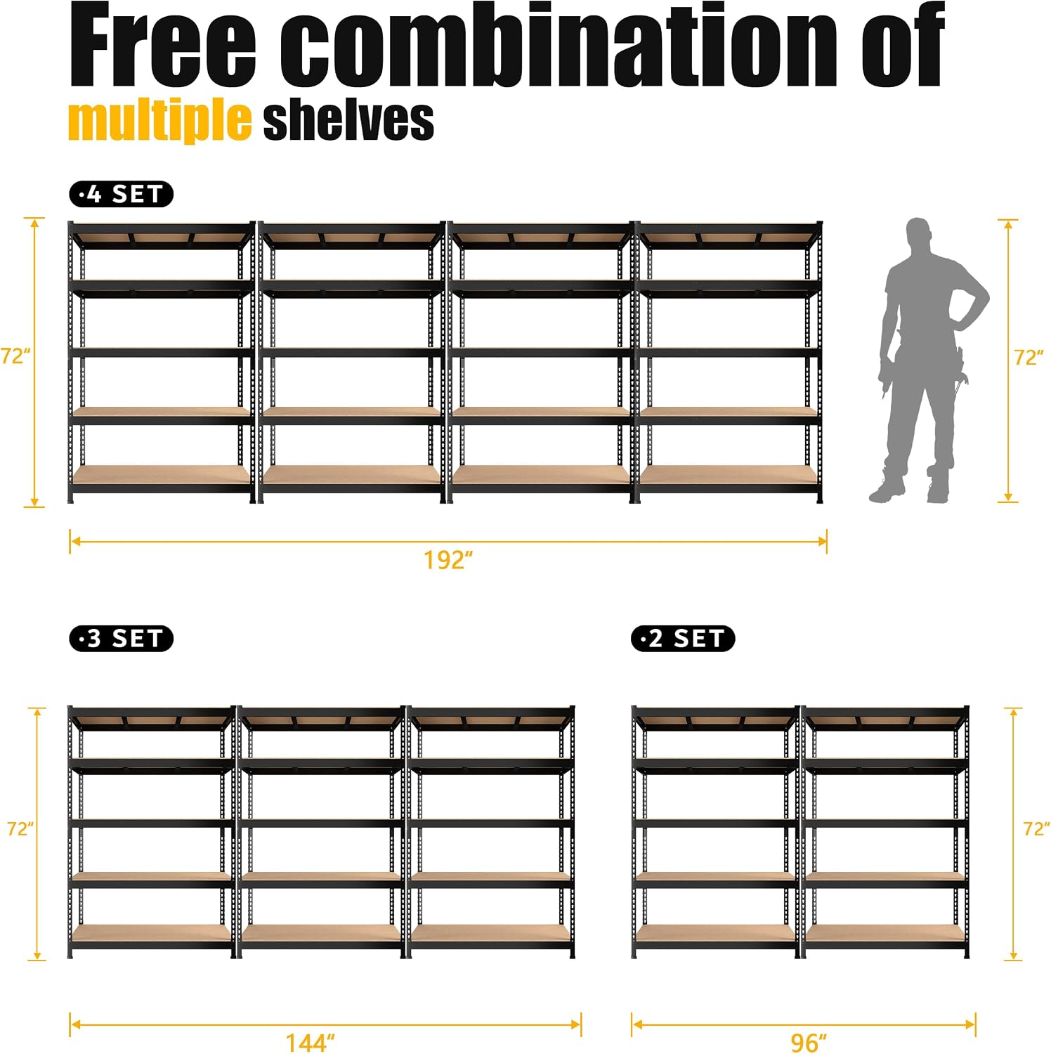 PrimeZone 2 Pack Storage Shelves 48' x 24' x 72' - 5 Tier Heavy Duty Adjustable Garage Storage Shelving, Metal Storage Utility Rack Shelf Unit for Warehouse Pantry Closet Kitchen, Black