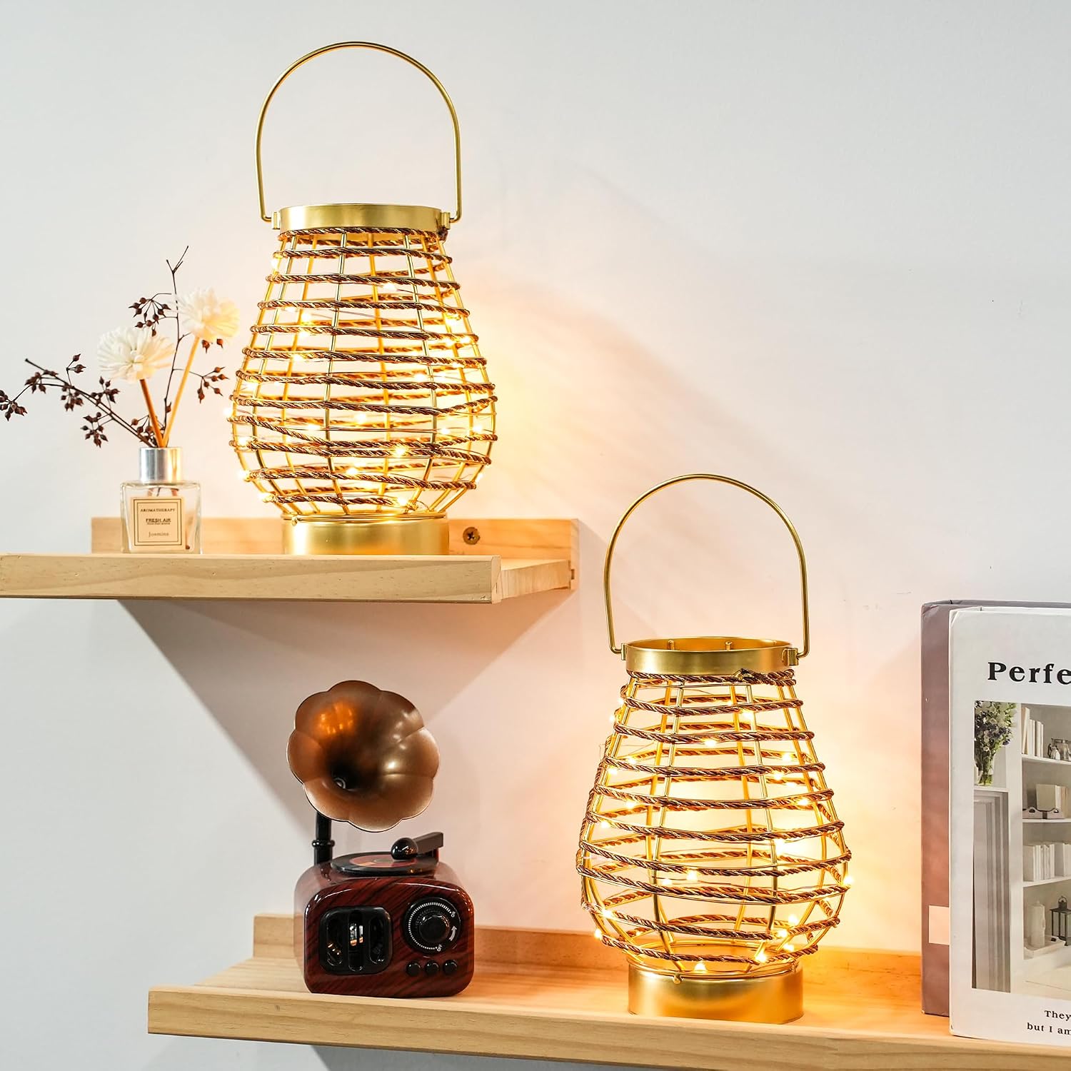 Set of 6 Metal Cordless Table Lamp 8 'H Metal Cage LED Cage Lamp with 6-Hour Timer, Vintage Decorative Fairy Lights Lantern for Indoor/Outdoor Bedrooms Weddings Parties Patio Events