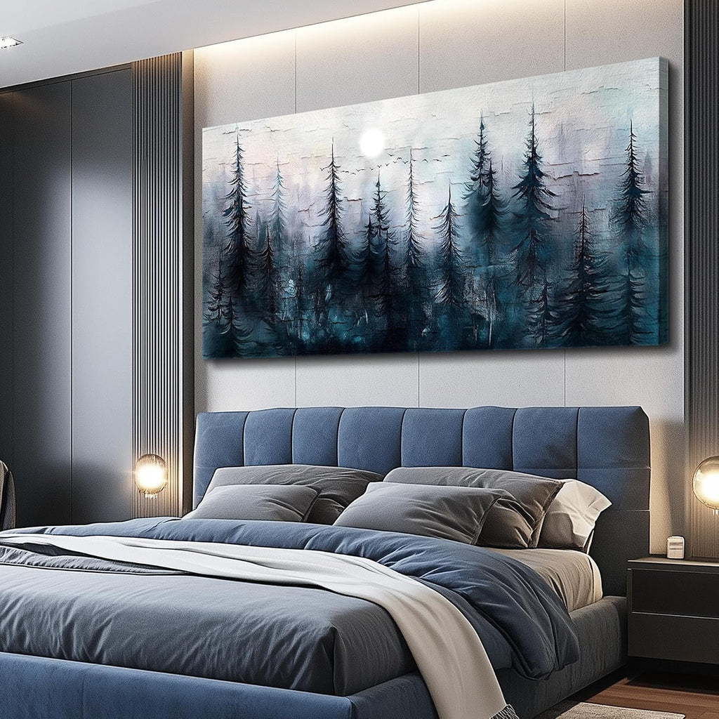 FUHAIHUA Canvas Wall Art for Living Room Large Wall Decor for Office Bedroom Decoration Foggy Forest Landscape Picture Black and White Painting Artwork Wall Mural Aesthetic Home Decor 30'X60'