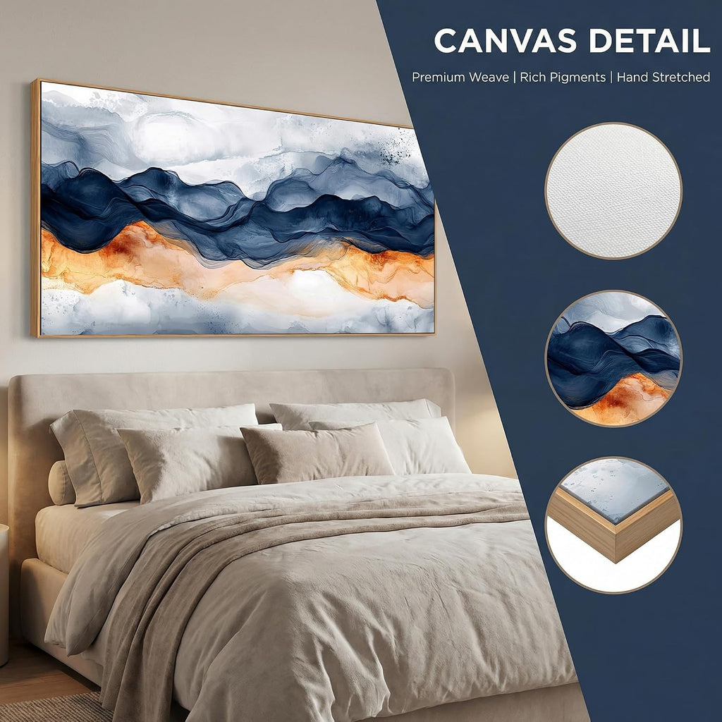 Tucai Decor Modern Abstract Mountain Wall Art Canvas Prints Navy Blue and Orange With Wood Frame Large Living Room Decor Bedroom Office Wall Decor 30 x 58 inch Ready to Hang