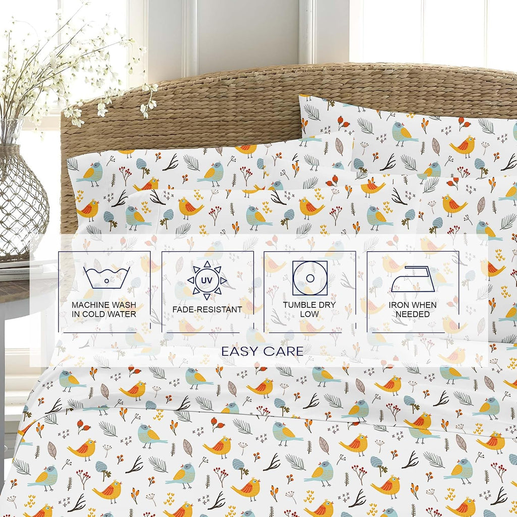 Kotton Culture Bed Sheets 4 Piece 100% Egyptian Cotton 600 Thread Count Soft Crisp Cooling Cotton Luxury Hotel Sheets Thick with 16' Inch Deep Pocket Snug Fit Sateen Weave(Forest Birds,Alaskan King)