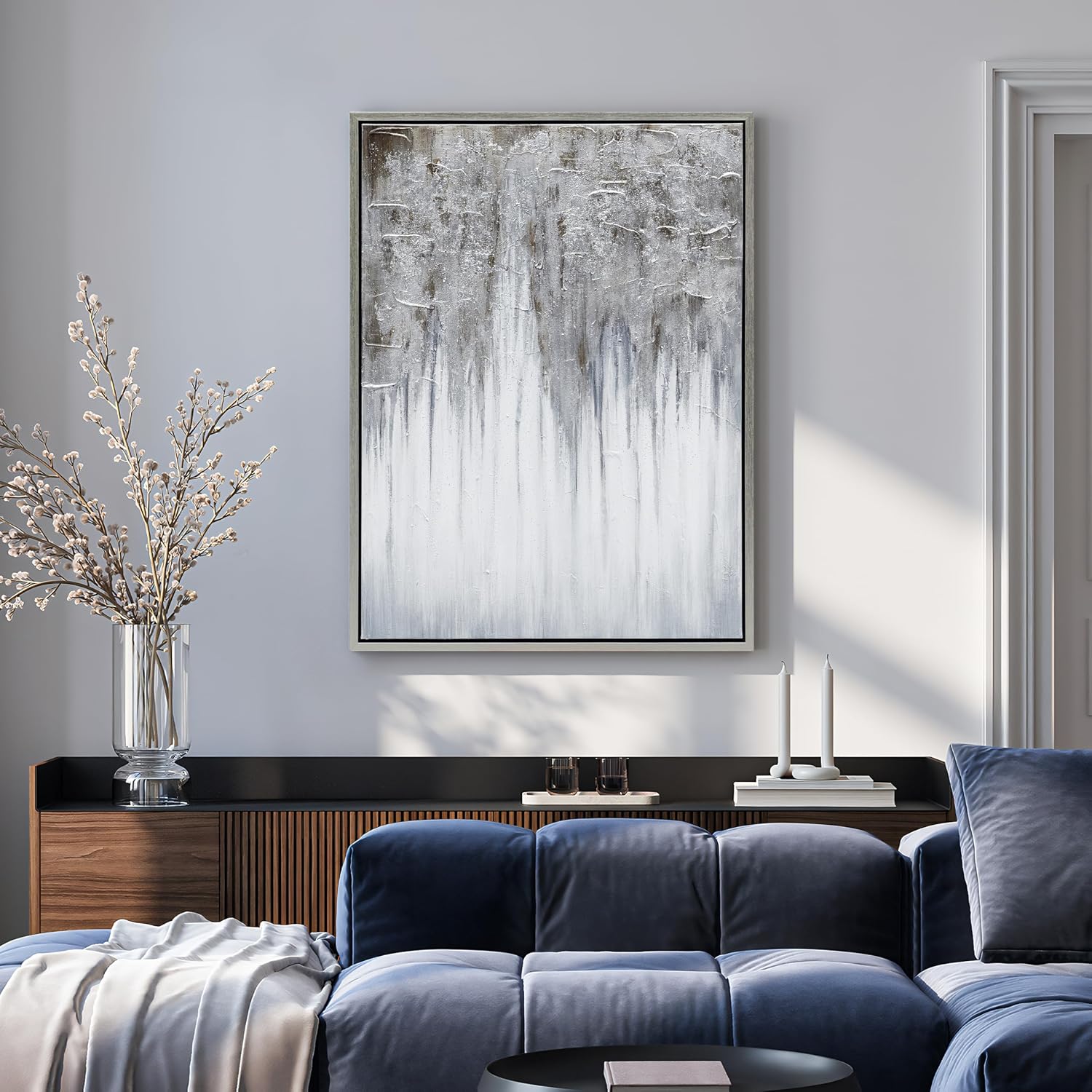 Empire Art Direct Abstract Wall Art Textured Hand Painted Canvas by Martin Edwards, Champagne Frame, 40' x 30', Iceberg