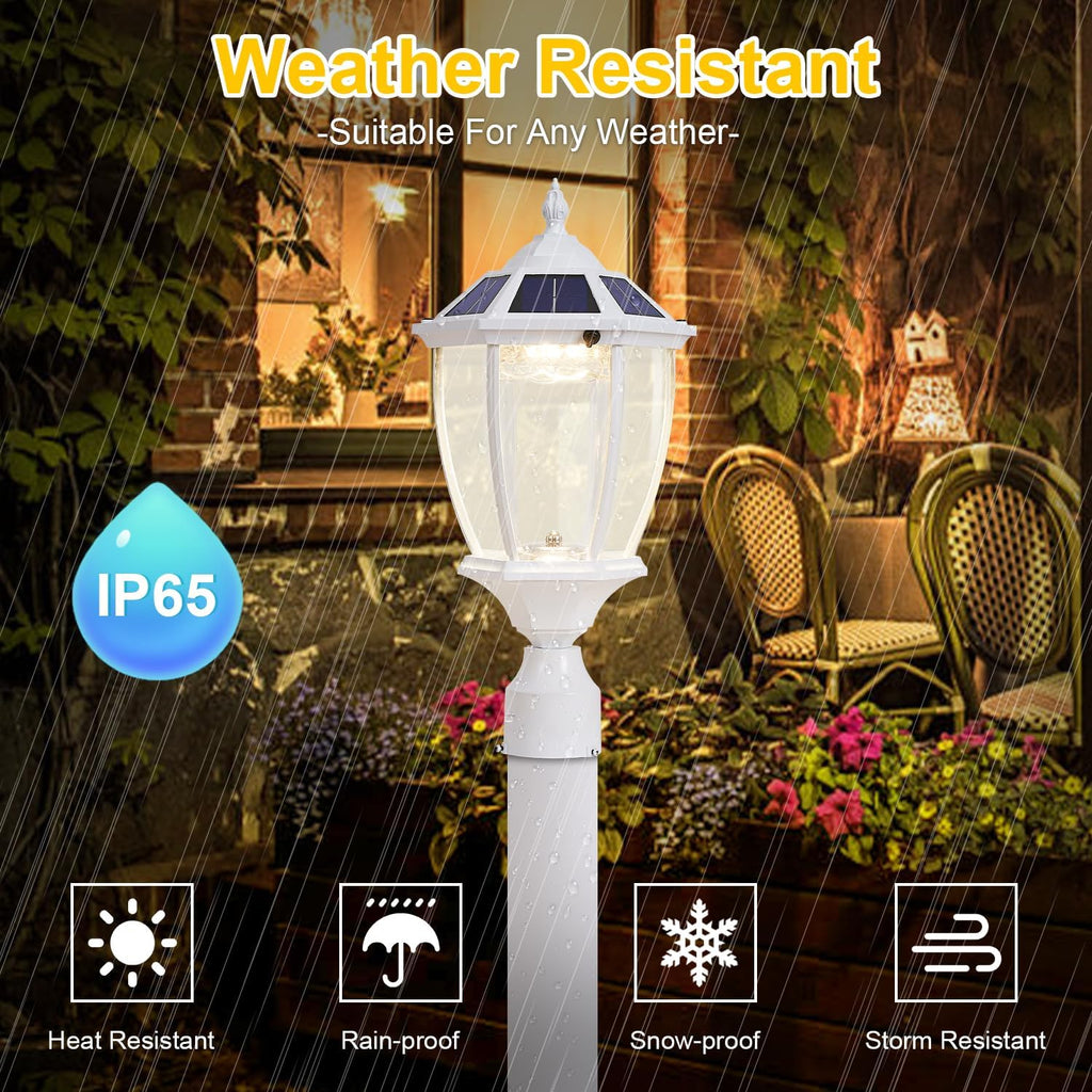 Dusk to Dawn Solar Lamp Post Light with Waterproof, Oil-Rubbed White Solar Pillar Lights with Clear Glass, Aluminum Exterior Pier Lamps for Patio Yard Pathway