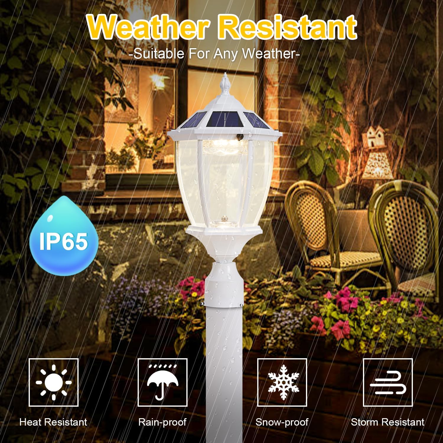Dusk to Dawn Solar Lamp Post Light with Waterproof, Oil-Rubbed White Solar Pillar Lights with Clear Glass, Aluminum Exterior Pier Lamps for Patio Yard Pathway