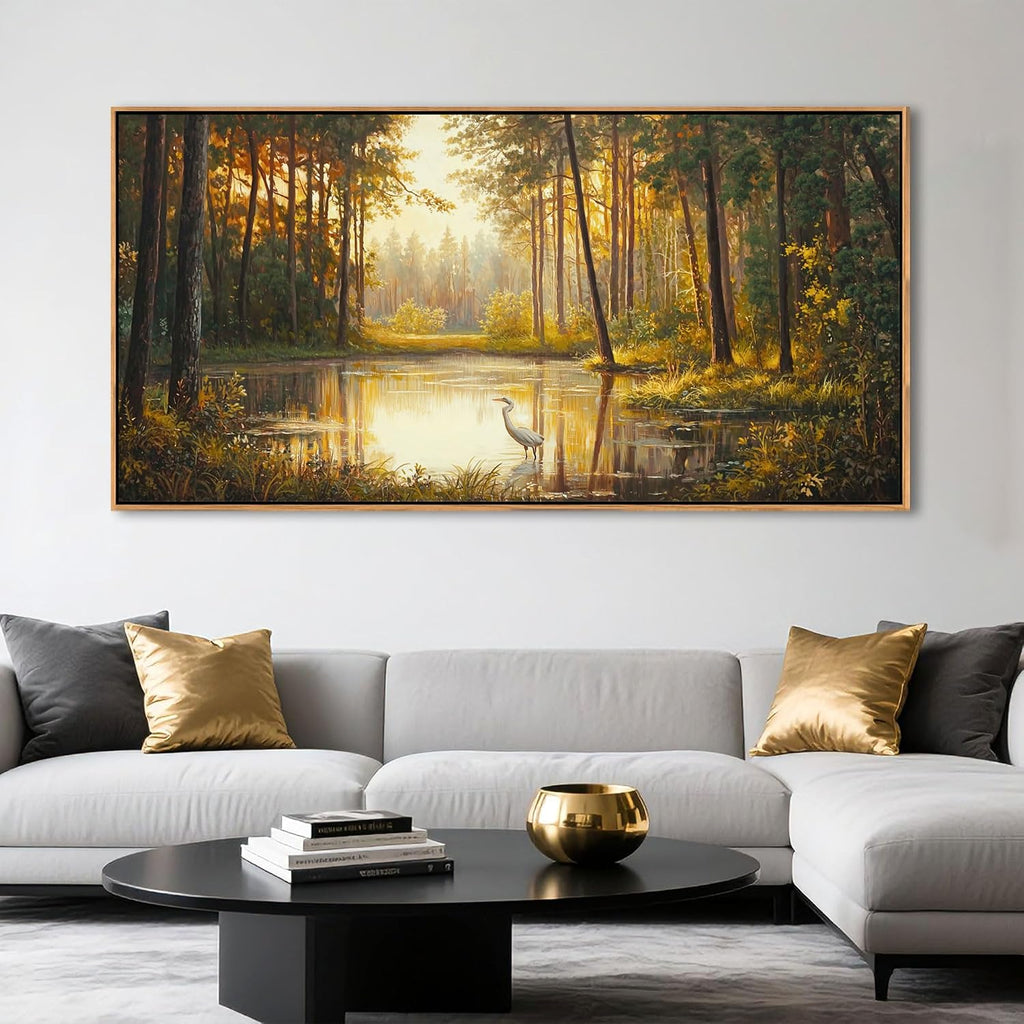 Pogusmavi Landscape Wall Art - Forest and Lake Pictures | Nature Wall Art for Living Room | Large Canvas Prints and Wall Decor for Bedroom | Elegant Artwork for Above Bed 29×58IN