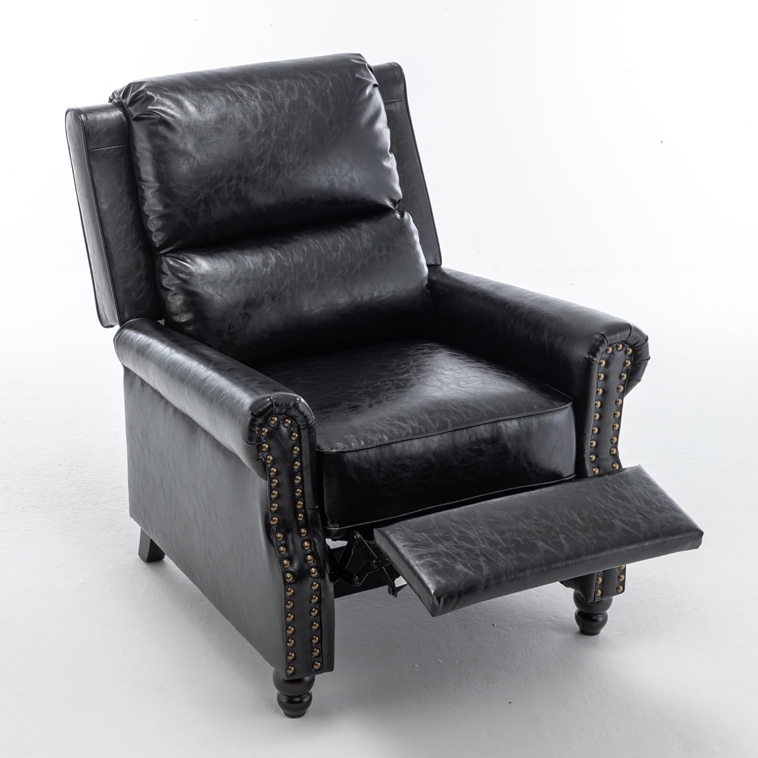 Pushback Recliner Chair, PU Leather Armchair Push Back Accent Chair for Living Room, Rivet Trim Club Chair Home Theater Overstuffed Single Sofa Bedroom Reading Seat - Black