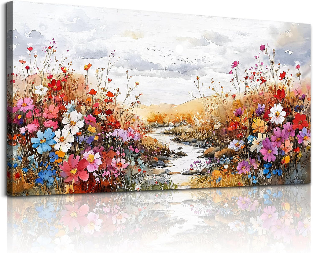 XIGUANGART Wildflowers Plants Painting Artwork Large Wall Art Canvas Prints Colorful Flowers Scenery Farmhouse Pictures Wall Decor for Living Room Kitchen Dining Room Bedroom Office Ready To Hang