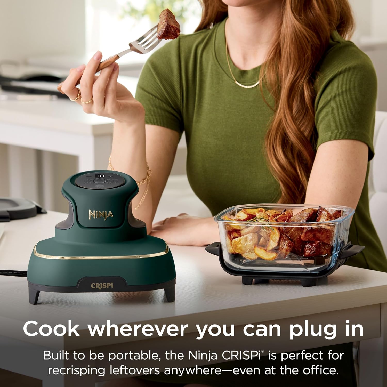 Ninja Crispi 5-in-1 Glass Air Fryer | With Nontoxic 2.5 QT, 4QT, 6-Cup Containers & Lids | Microwave, Freezer & Dishwasher Safe | 450°F Max Temp | Green | FN103BF