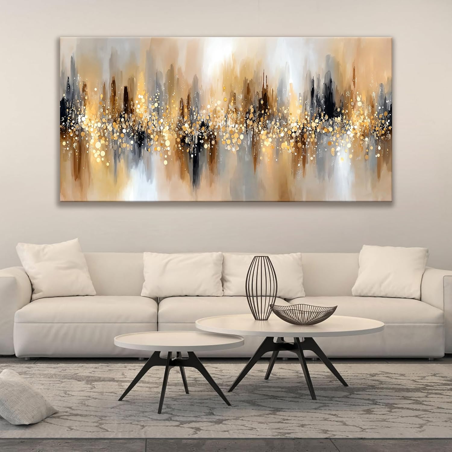 Tsomzxng Large Abstract Wall Art For Living Room Gold Abstract Wall Decor Modern Canvas Art Wall Decor 29' X 58' Painting Gold Wall Art For Bedroom Apartment Office Dining Room Home Decoration