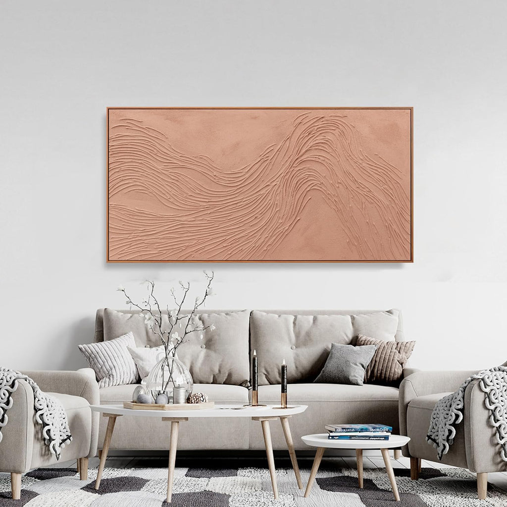 Canvas wall Art Wall Decor Bedroom Pictures Wall Decoration Artwork Abstract Wall Art Hand Painted Reddish Brown Variational Texture Minimalist Modern Art large Modern Painting Pictures for Living Room Home Kitchen Office 24'*48' With Framed