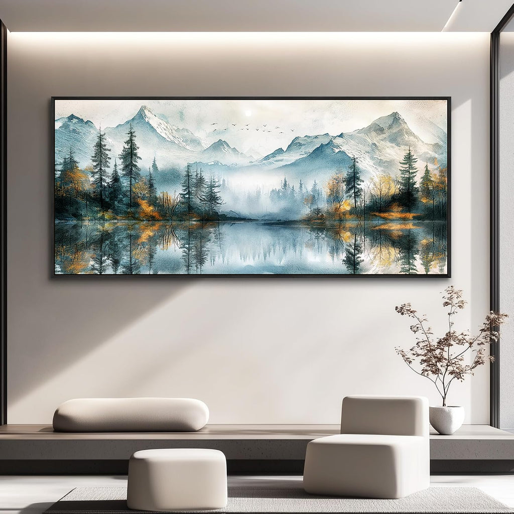 MHARTK66 Large Wall Art For Living Room Forest Trees Wall Decor Beach Pictures Mountain Landscape Canvas Prints Painting Modern Black Framed Home Decor Walls Artwork For Bedroom Office 72l X 32w