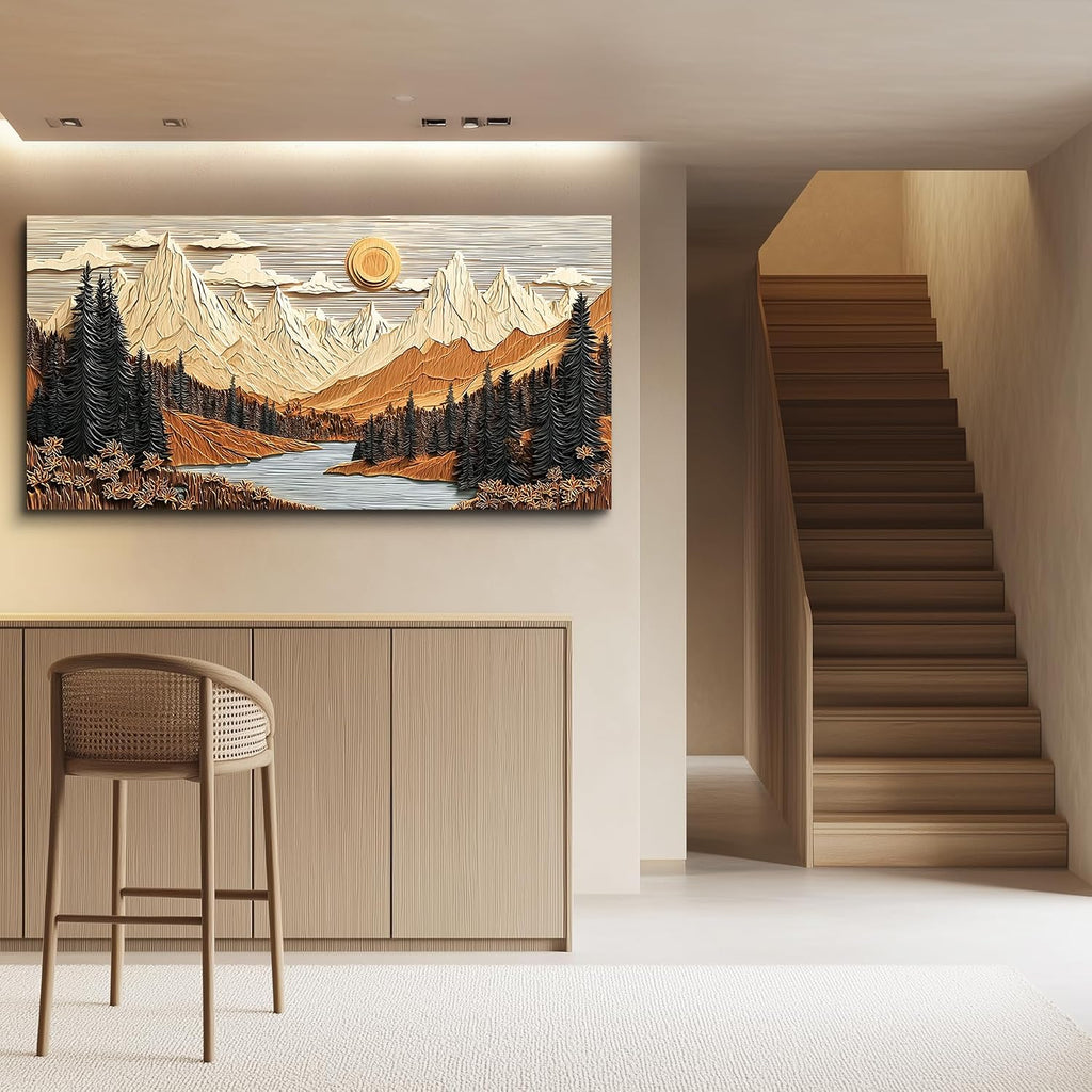 JUDASJART Canvas Wall Art For Living Room Large Wall Decor For Office Bedroom Decorations Mountain Lake Landscape Pictures Abstract Painting Artwork Room Wall Mural Aesthetic Home Decor 30x60 In