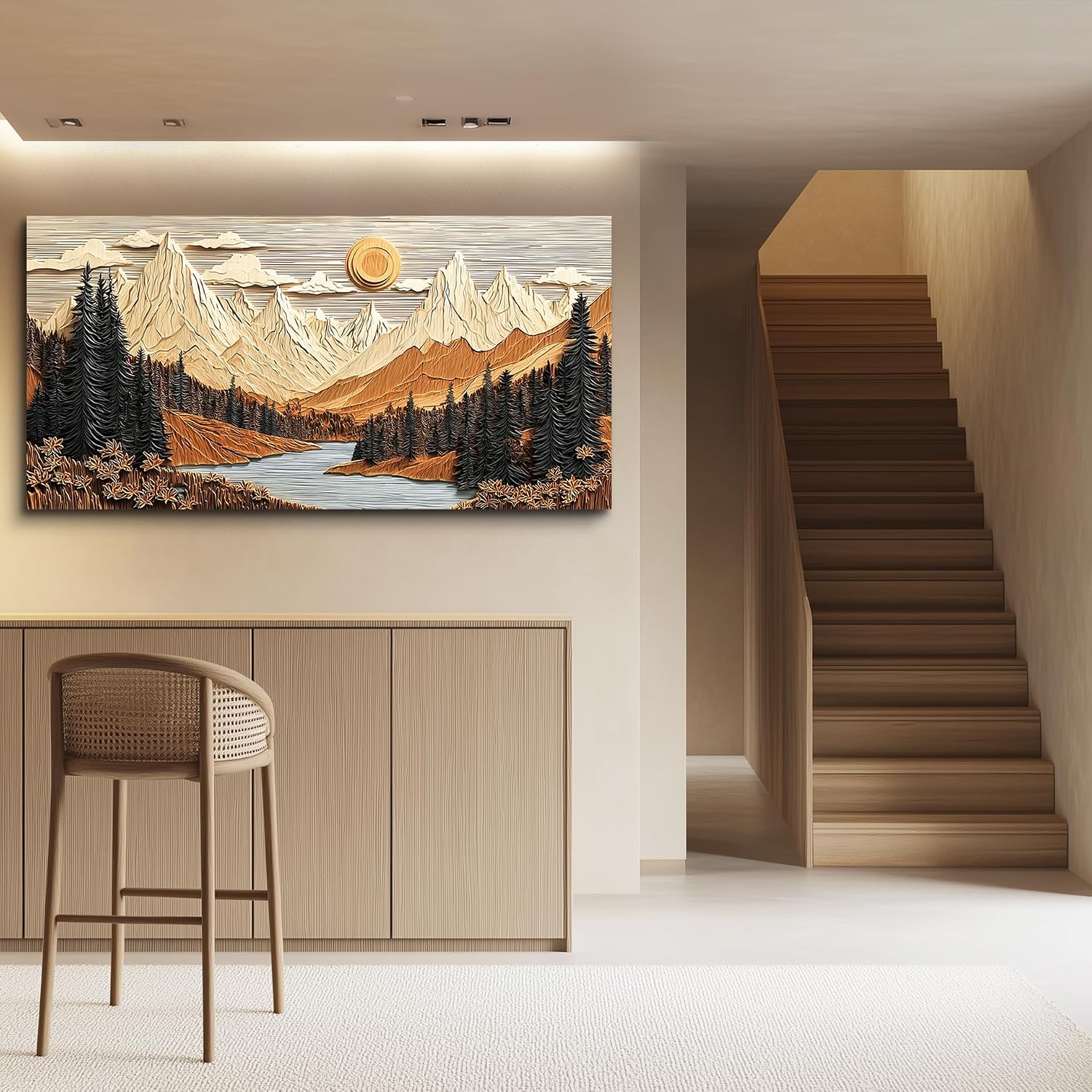 JUDASJART Canvas Wall Art For Living Room Large Wall Decor For Office Bedroom Decorations Mountain Lake Landscape Pictures Abstract Painting Artwork Room Wall Mural Aesthetic Home Decor 30x60 In