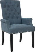 LOULENS Fabric Dining Chairs, Upholstered Tufted Armrest Chairs, Accent Chairs with Nailhead Trim, Black Solid Wood Legs for Home, Kitchen Living Room, Light Blue