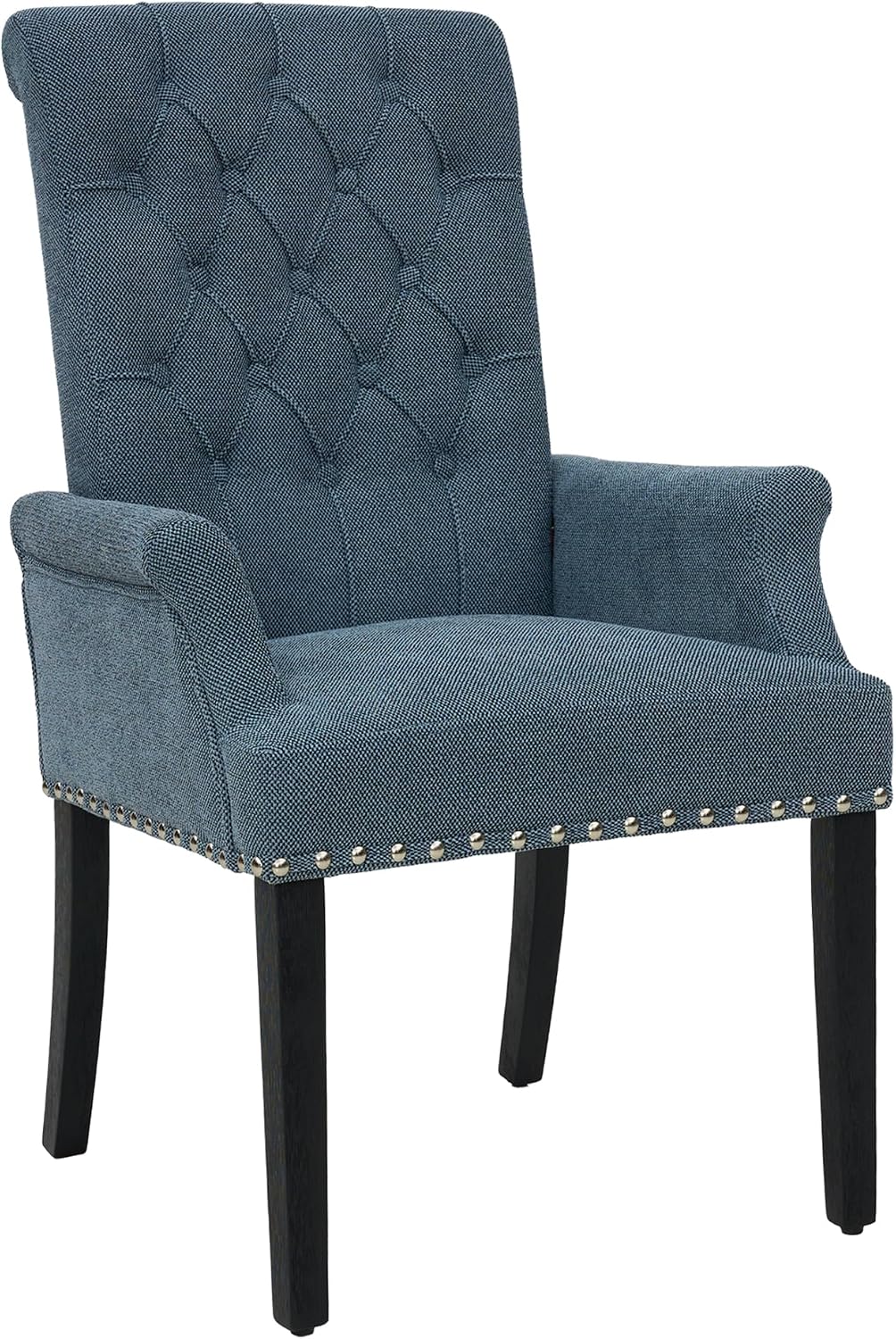 LOULENS Fabric Dining Chairs, Upholstered Tufted Armrest Chairs, Accent Chairs with Nailhead Trim, Black Solid Wood Legs for Home, Kitchen Living Room, Light Blue
