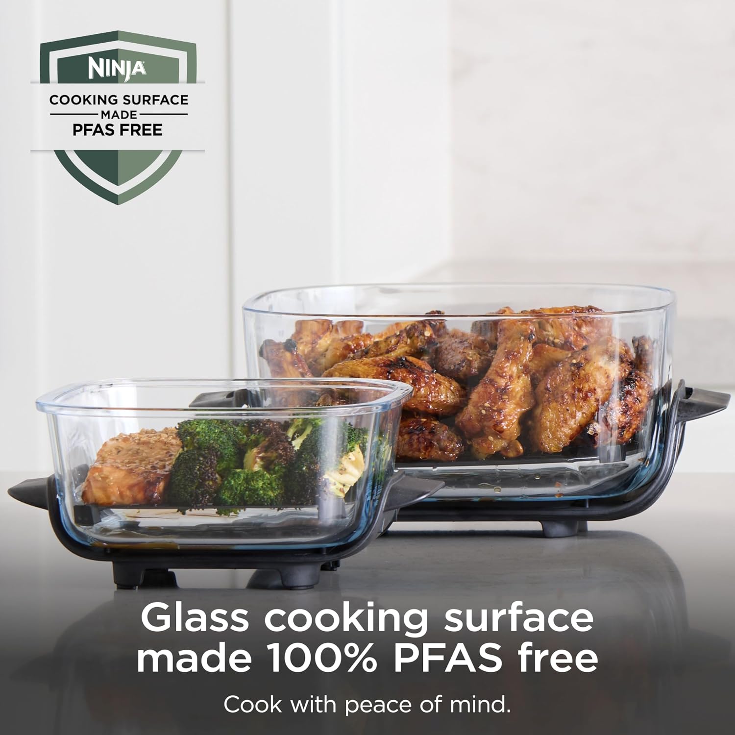 Ninja Crispi 5-in-1 Glass Air Fryer | With Nontoxic 2.5 QT, 4QT, 6-Cup Containers & Lids | Microwave, Freezer & Dishwasher Safe | 450°F Max Temp | Green | FN103BF