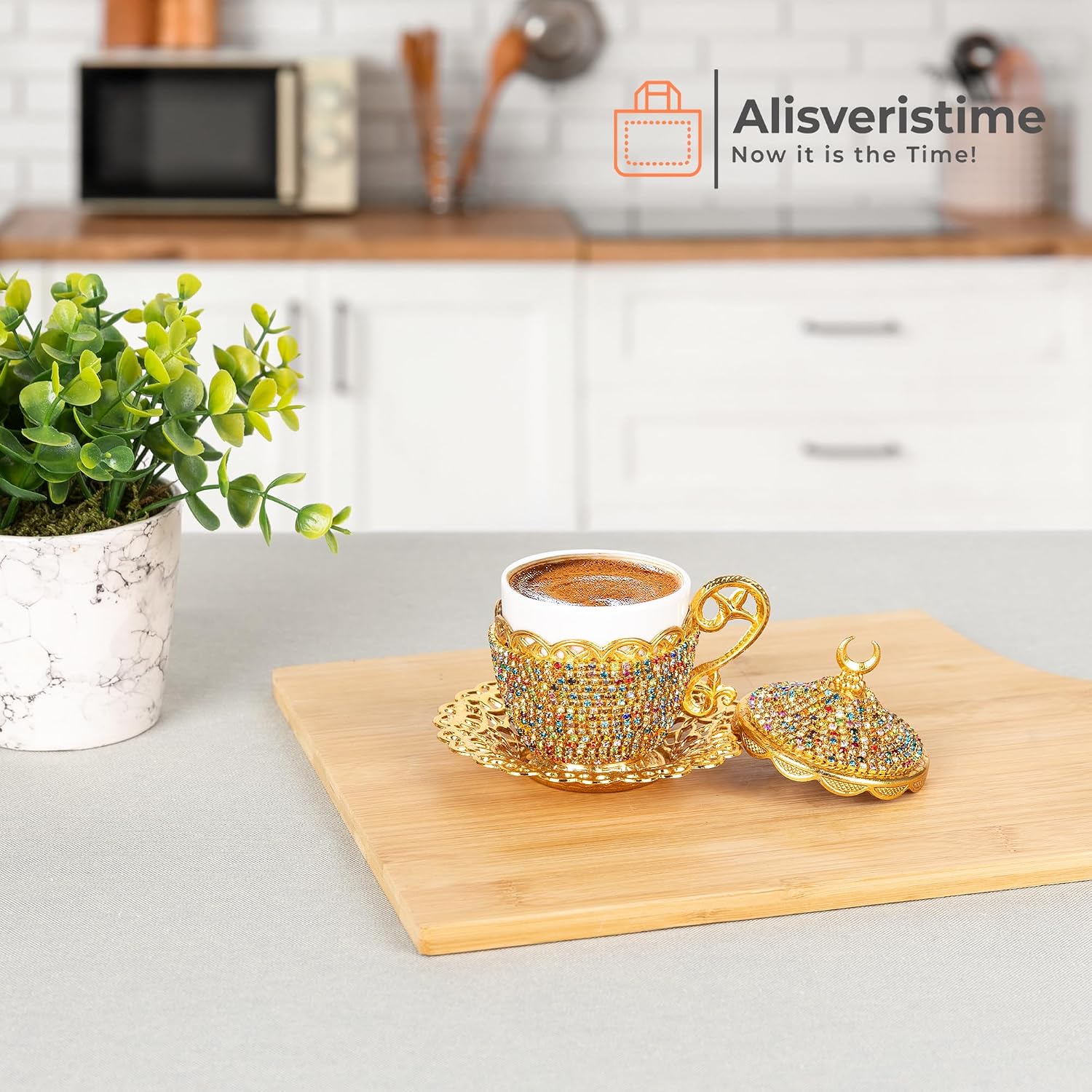 Alisveristime 27 Pc Ottoman Turkish Greek Arabic Coffee Espresso Serving Cup Saucer Crystal Set (Gelincik) - Handcrafted Traditional Set with Hilal Motifs (Mix)
